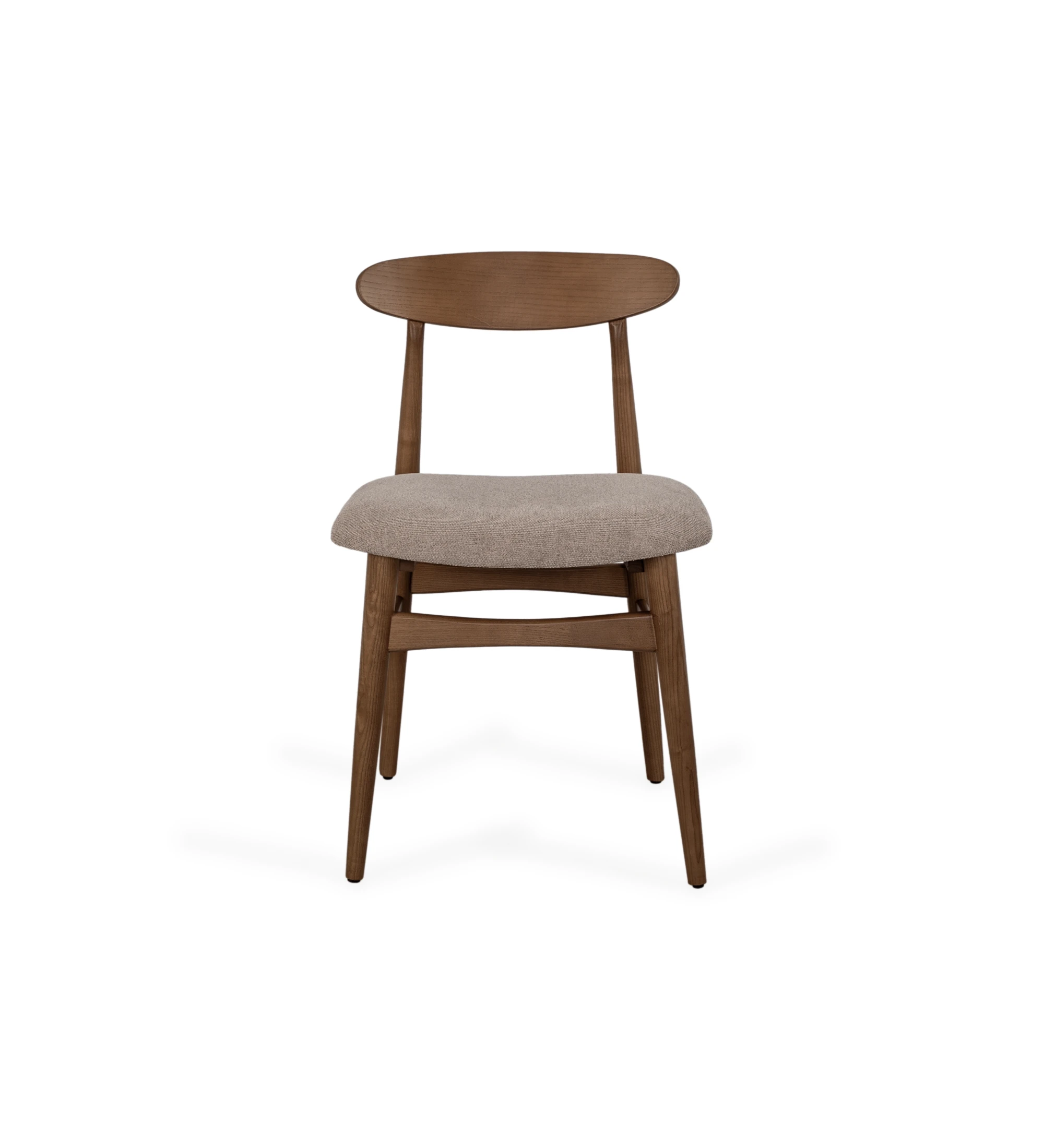 Silla con estructura de madera de nogal y asiento tapizado en tela.