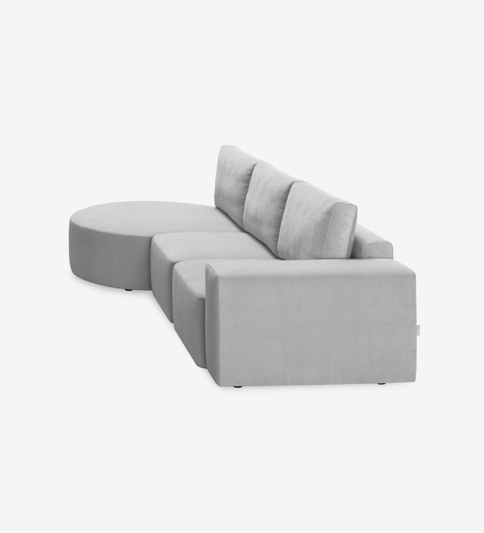 Sofá Paris 2 plazas y chaise longue izquierda, tapizado en tela gris, 307 cm.