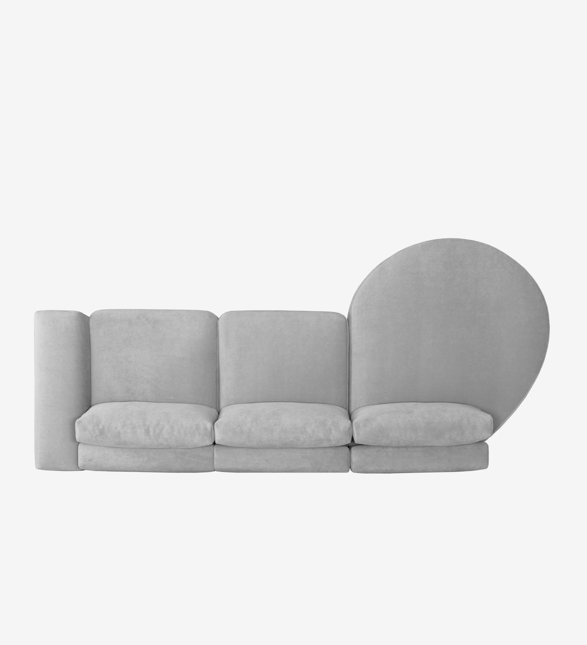 Paris 2-seater sofa and left chaise longue, upholstered in gray fabric, 307 cm.