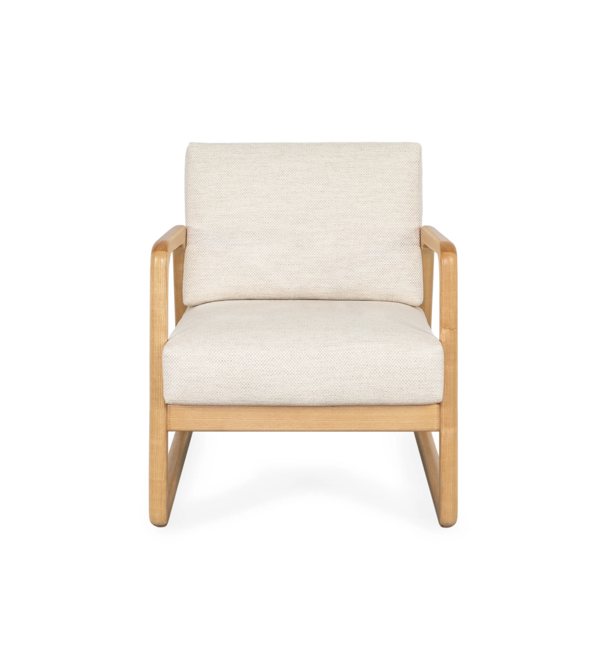 Antarte by AI Armchair upholstered in beige fabric, structure in natural wood.