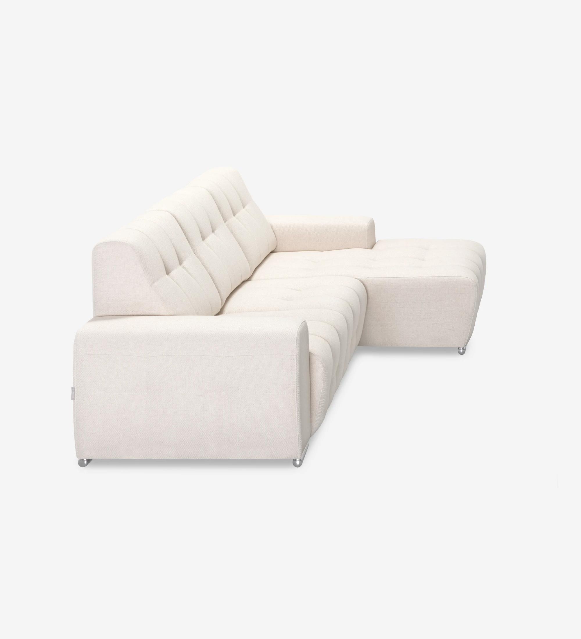 Sofá Madrid 2 plazas y chaise longue derecha, tapizado en tela beige, 287 cm.