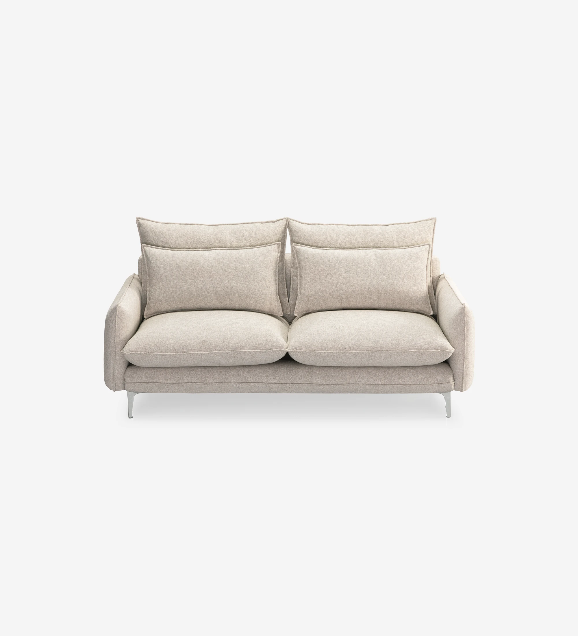 Veneza 2-seater sofa upholstered in beige fabric, metal feet, 180 cm.