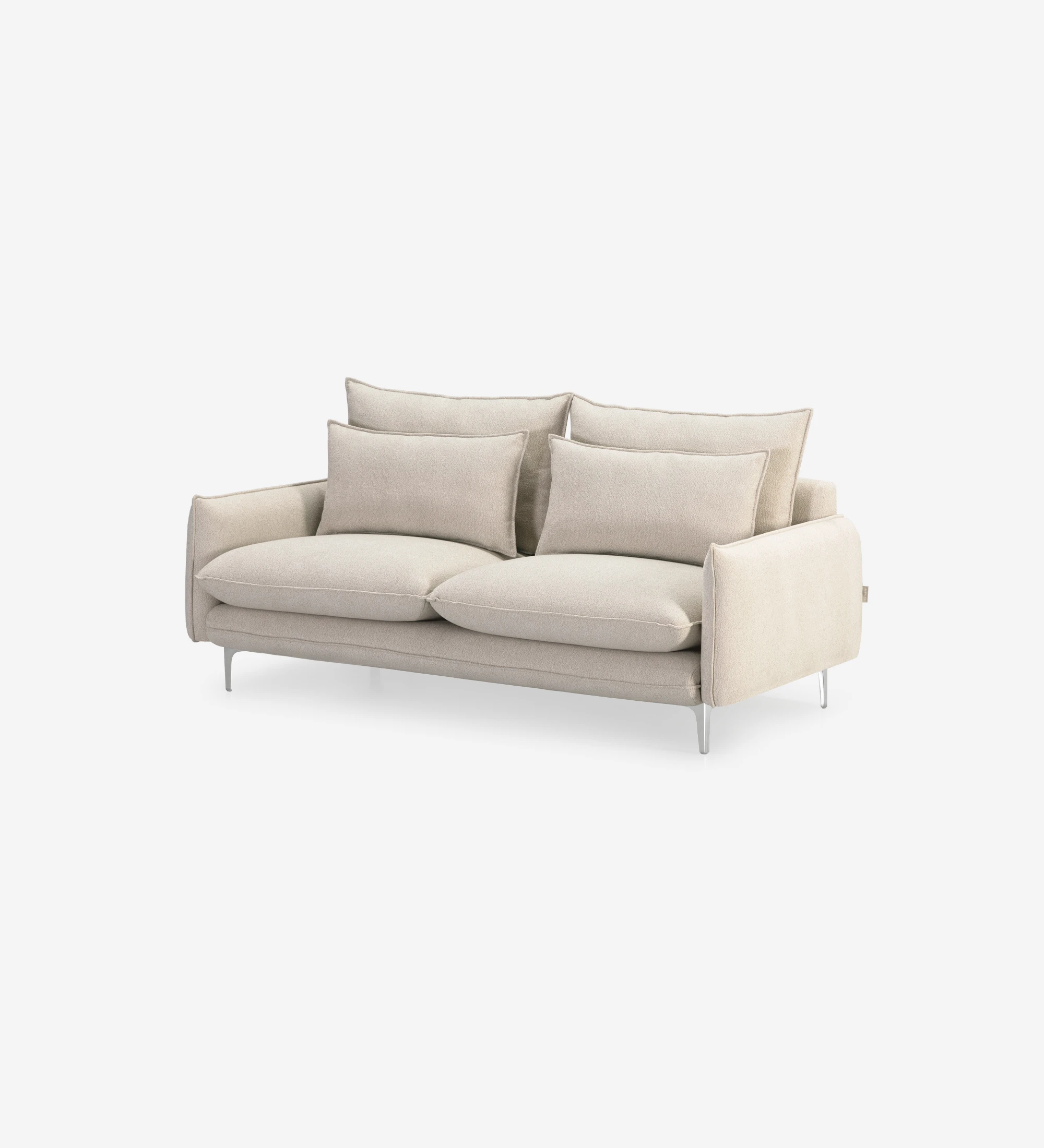 Veneza 2-seater sofa upholstered in beige fabric, metal feet, 180 cm.