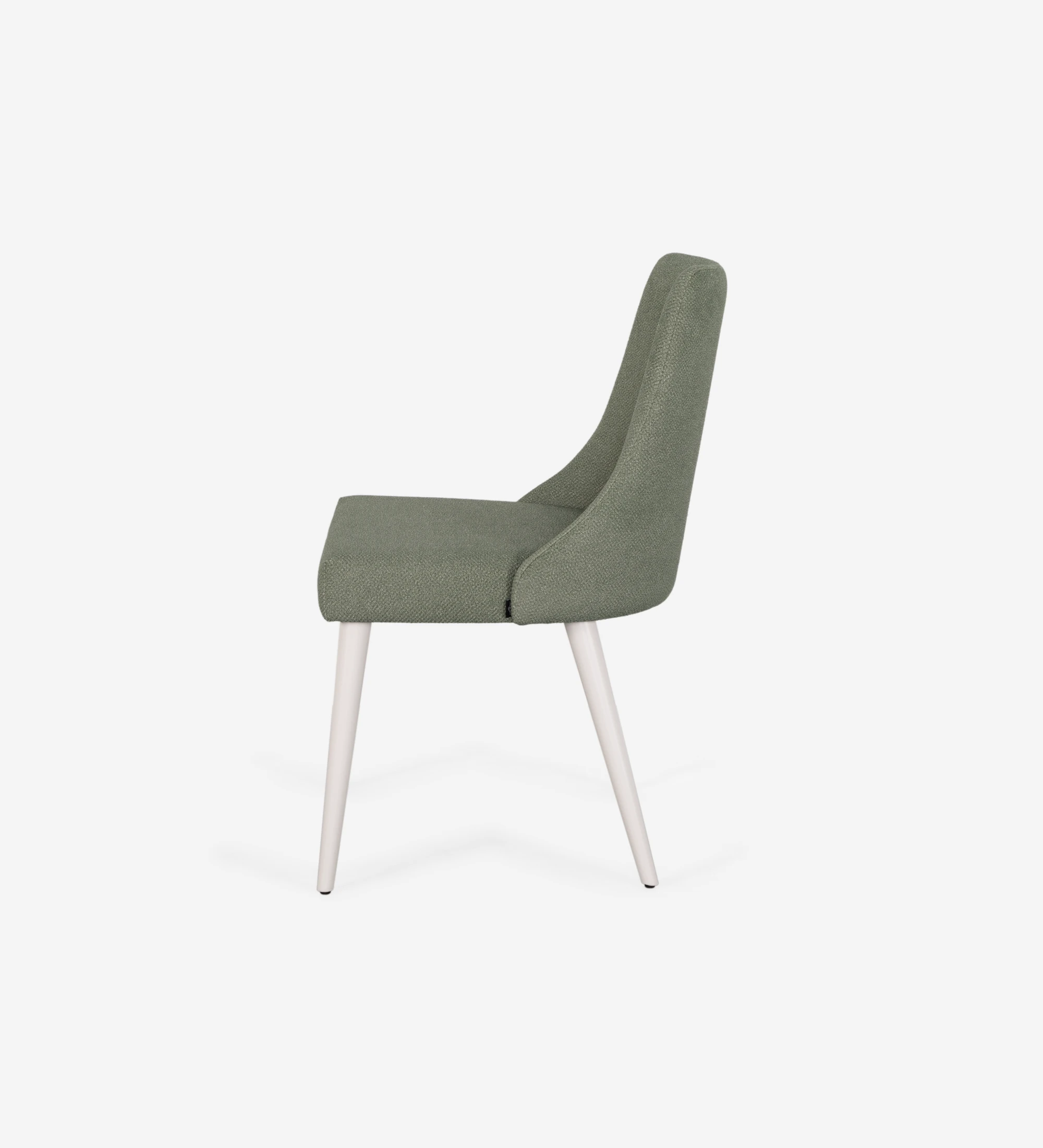 Oslo chair upholstered in green fabric, pearl lacquered feet.