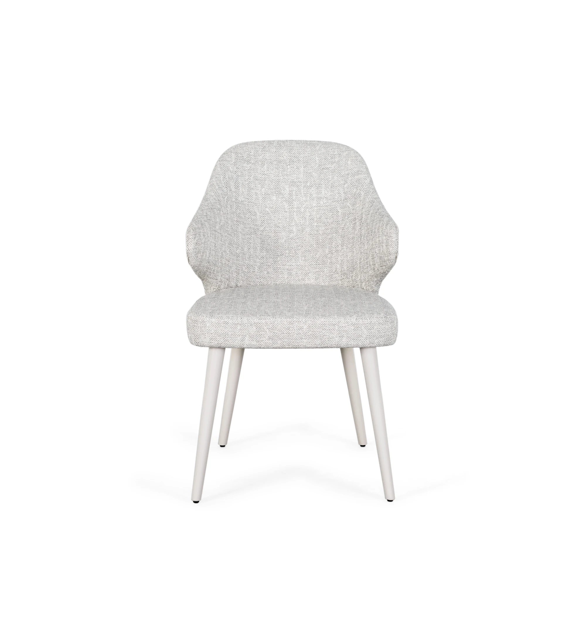 Chair upholstered in fabric, feet lacquered in pearl.