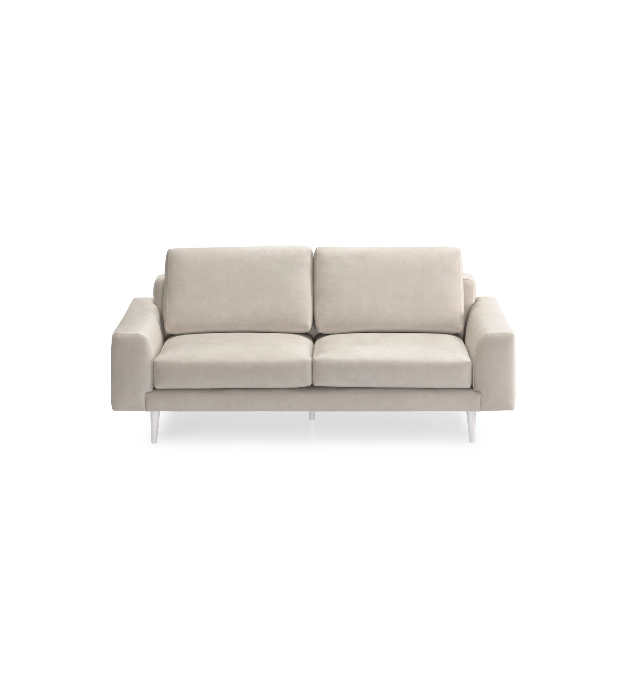 Sofá Oslo 2 plazas tapizado en tela beige, pies lacados perla, 188 cm.