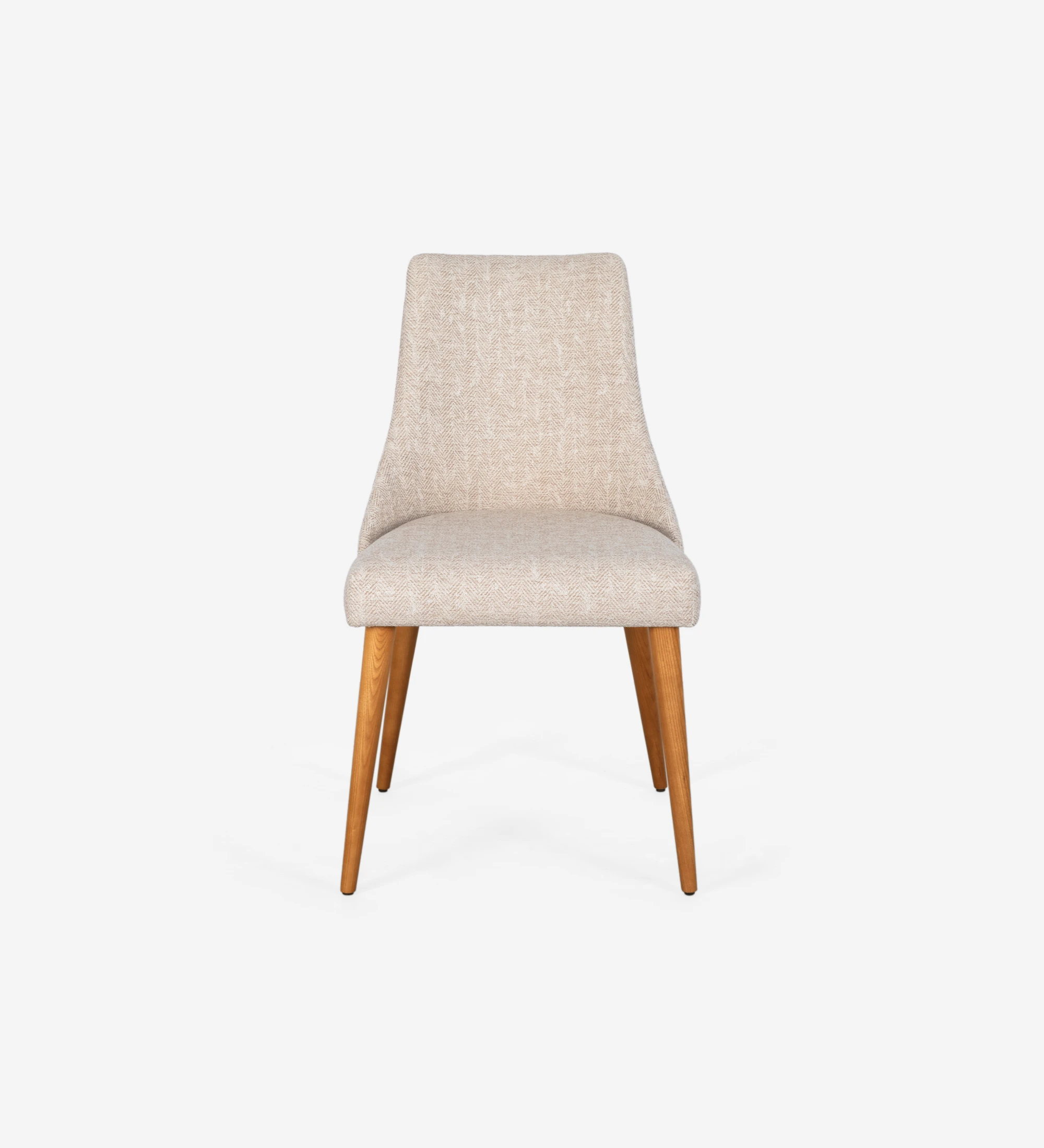 Oslo chair upholstered in beige fabric and honey-colored wooden legs.