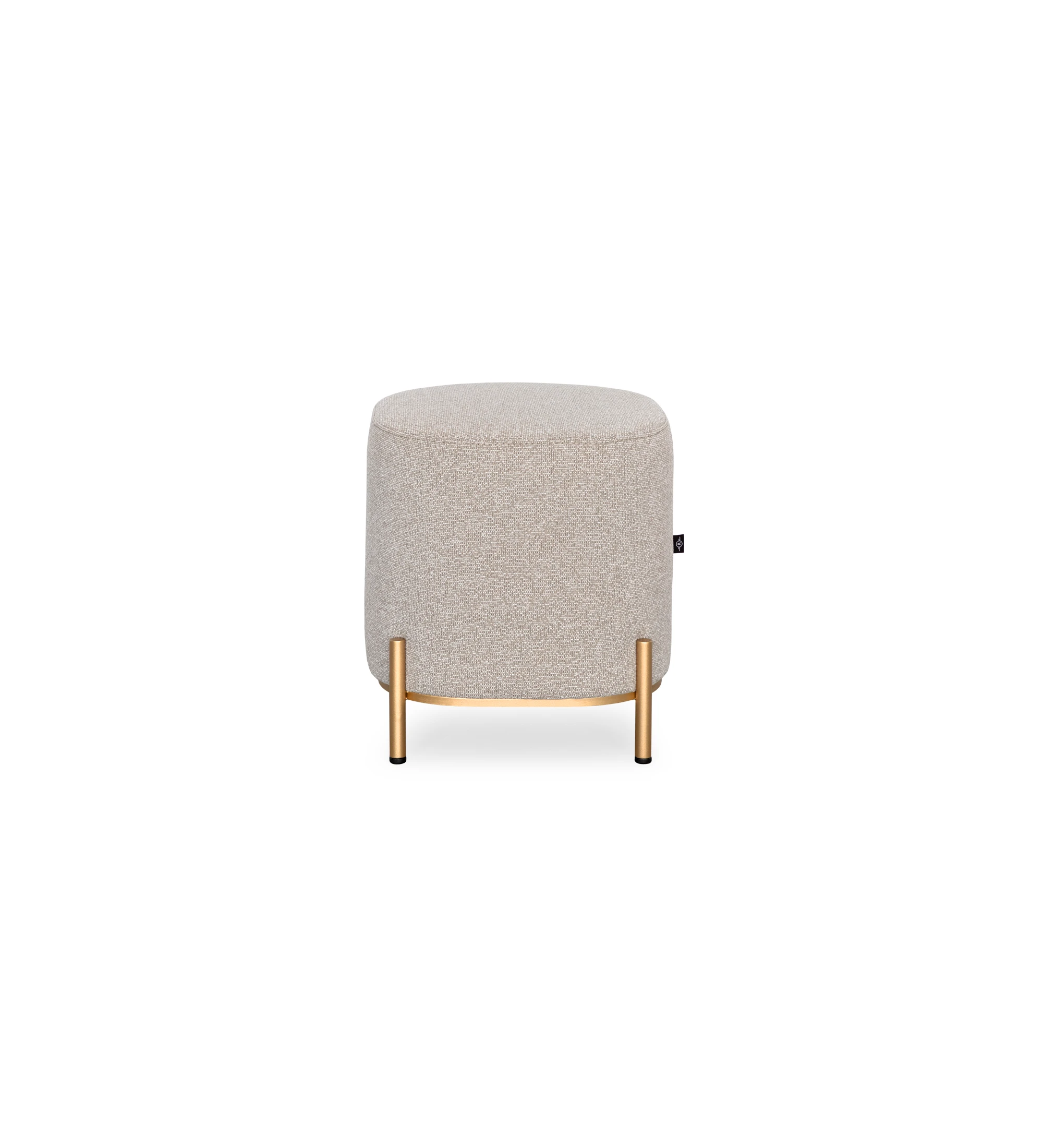 Cannes square puff, upholstered in toffee fabric, gold lacquered metallic feet, 38 x 38 cm.