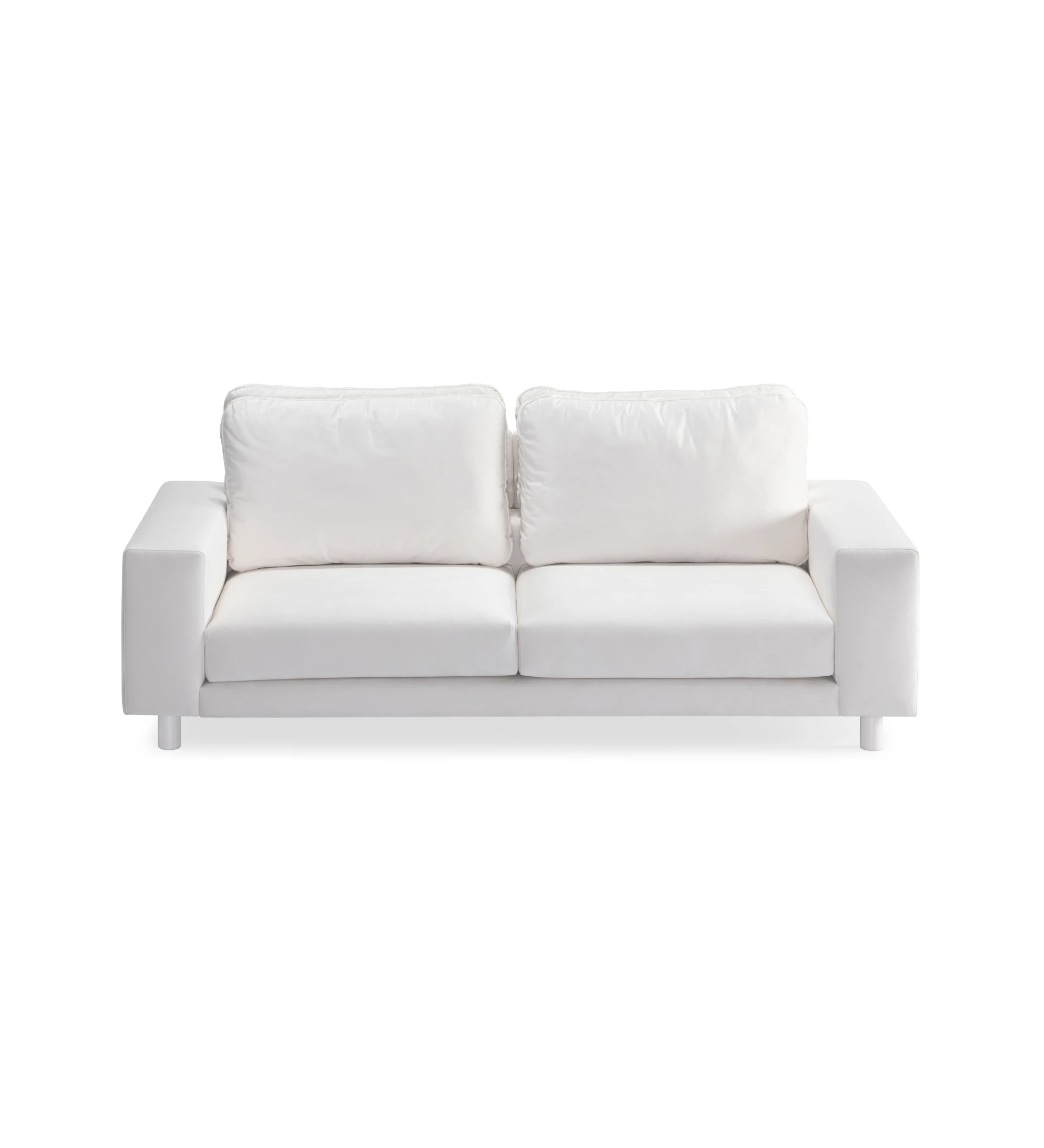 Dallas 3-seater sofa upholstered in white fabric, folding back cushions, pearl lacquered feet, 225 cm.