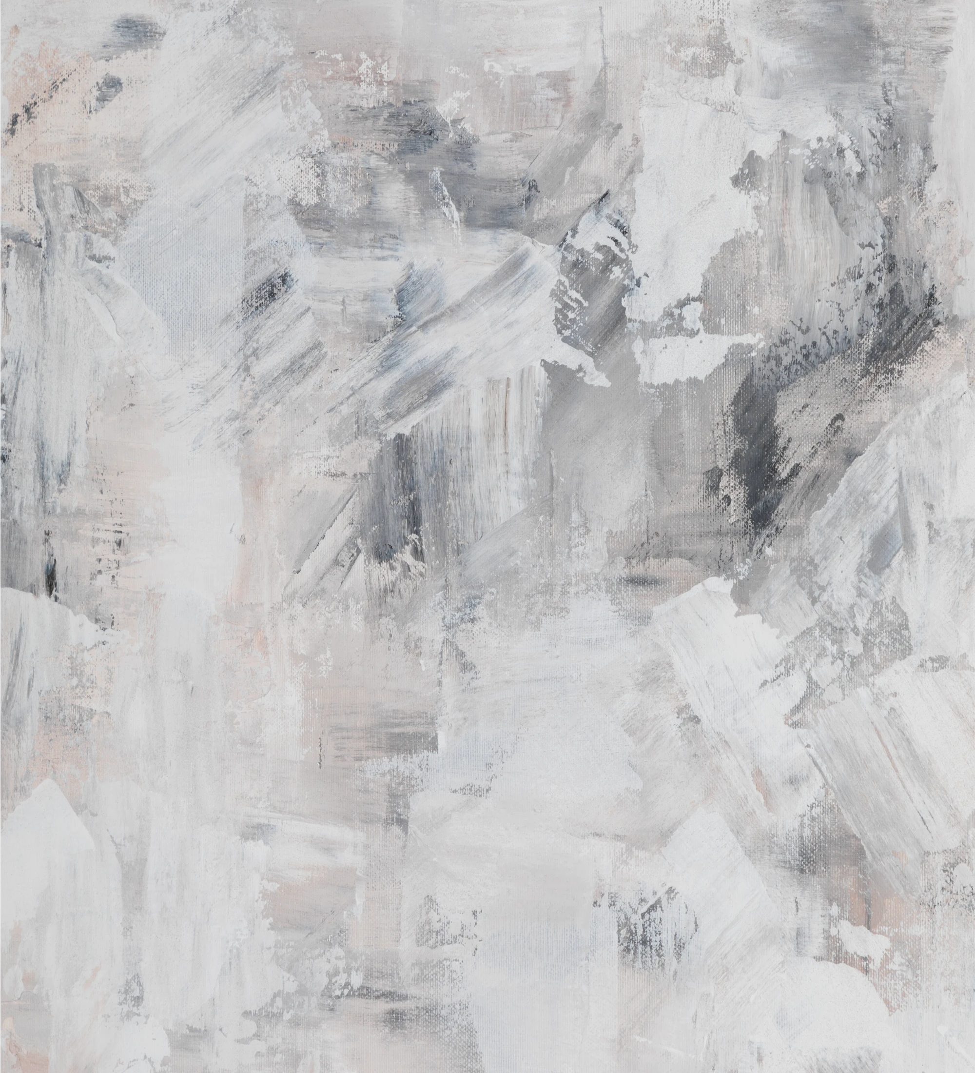 Peinture abstraite aux tons neutres, cadre en bois blanc, 64 x 84 cm.