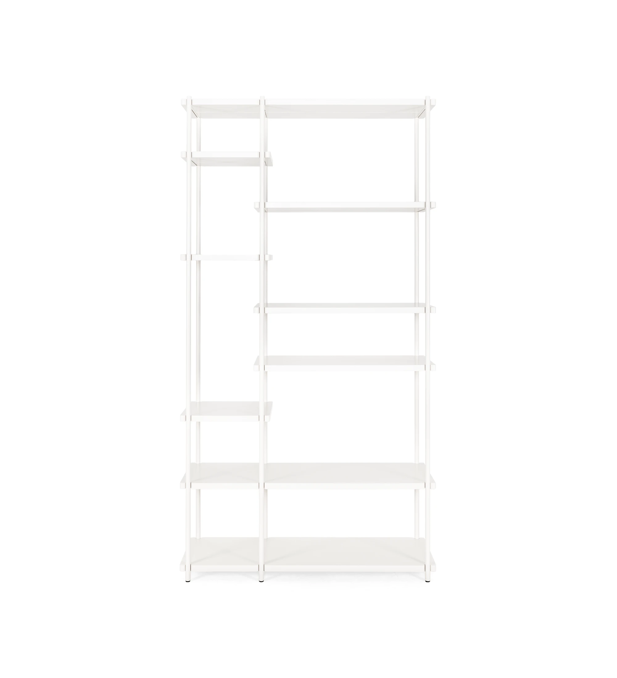 Haia bookcase with shelves and pearl lacquered metal structure, 105 x 202 cm.