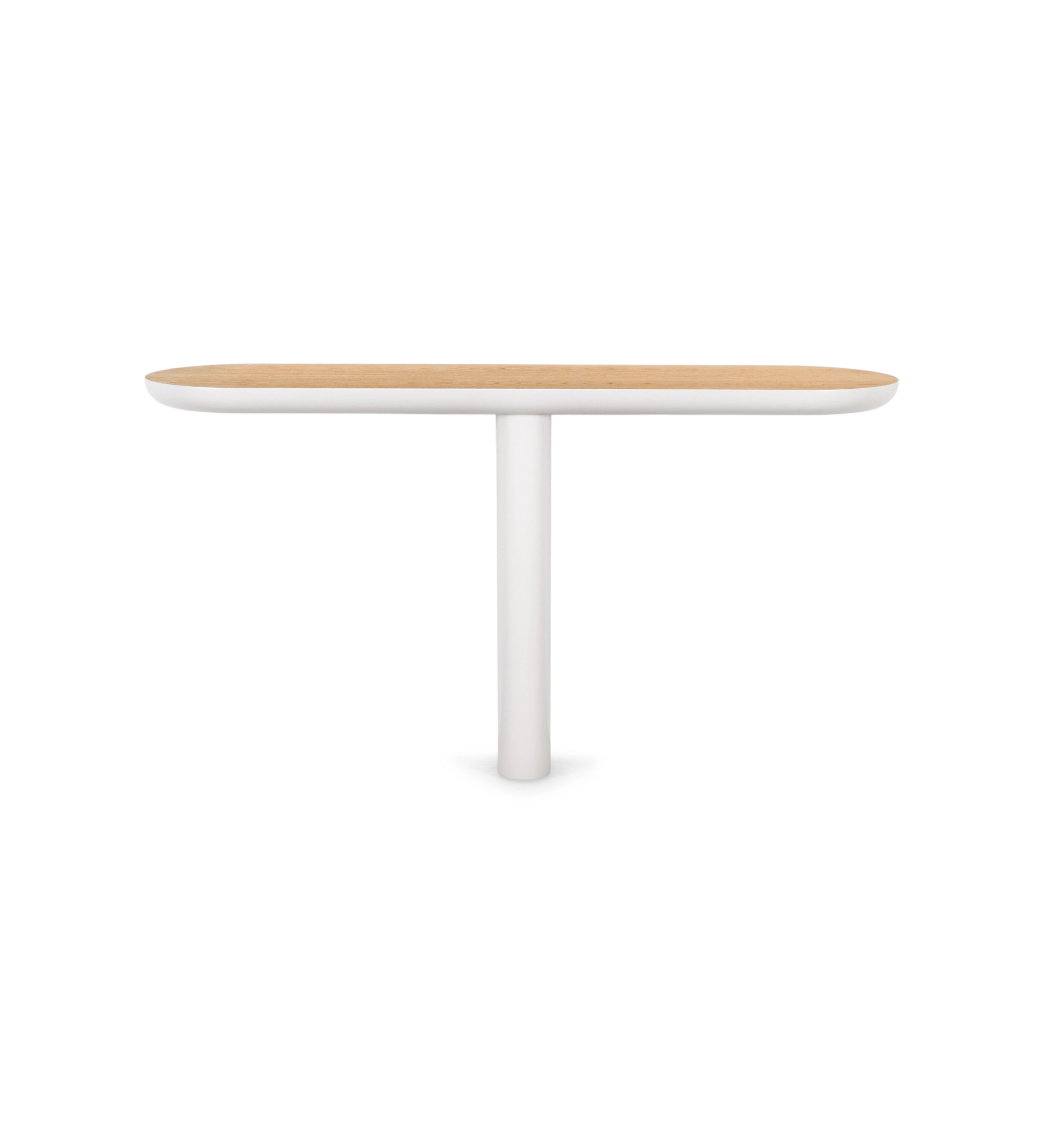 Console avec plateau en chêne naturel et pied laqué perle