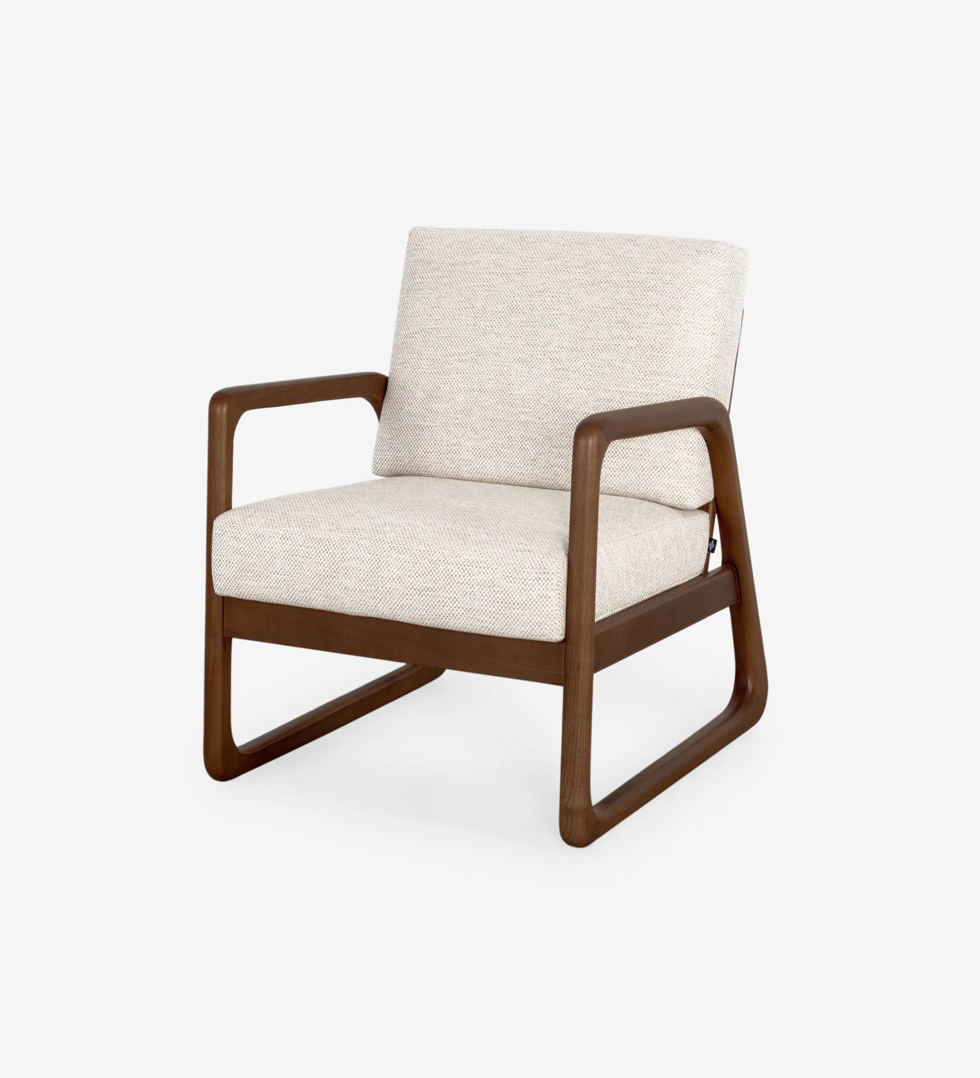 Antarte by AI Armchair upholstered in beige fabric, structure in walnut colored wood.