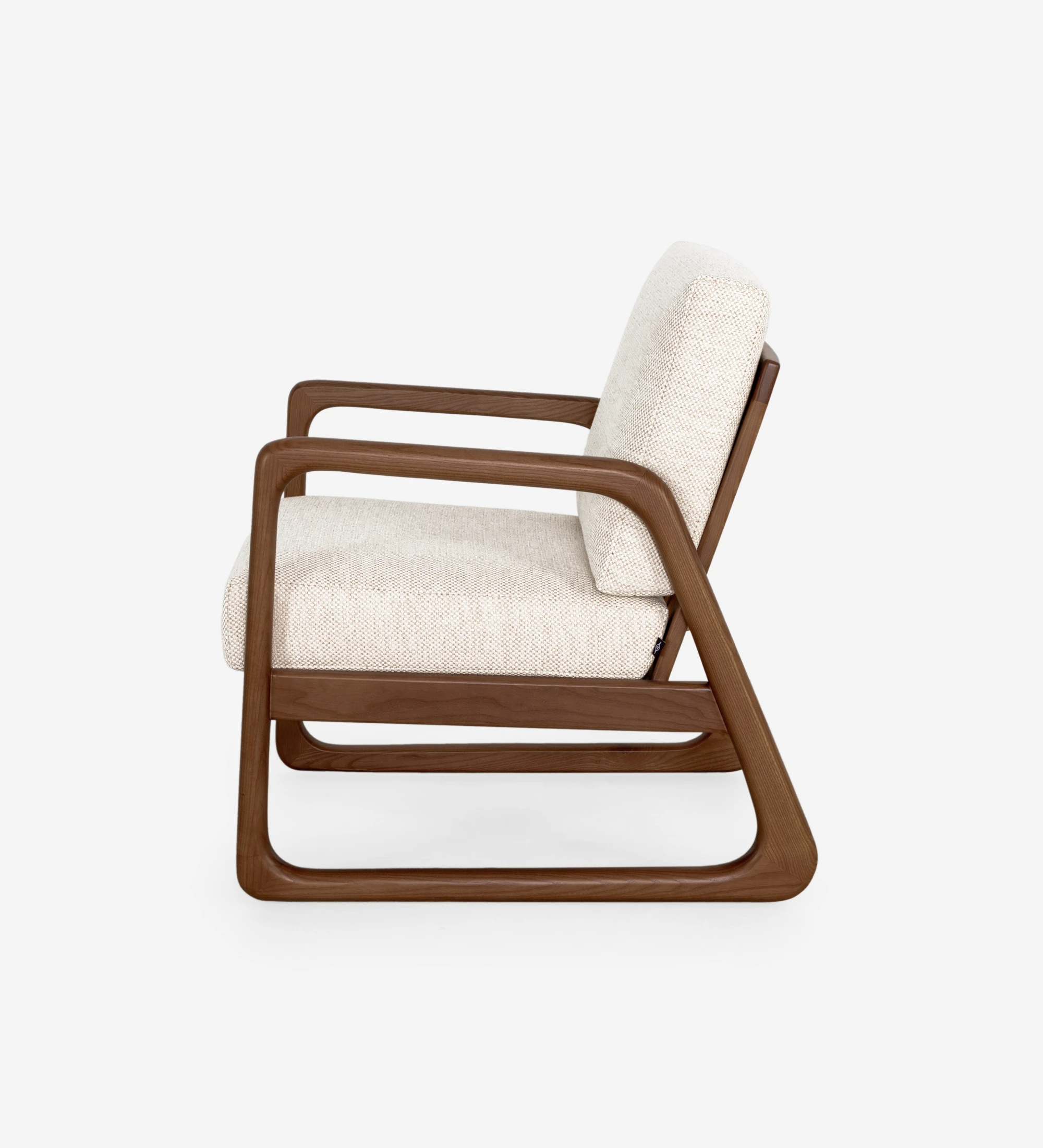 Antarte by AI Armchair upholstered in beige fabric, structure in walnut colored wood.