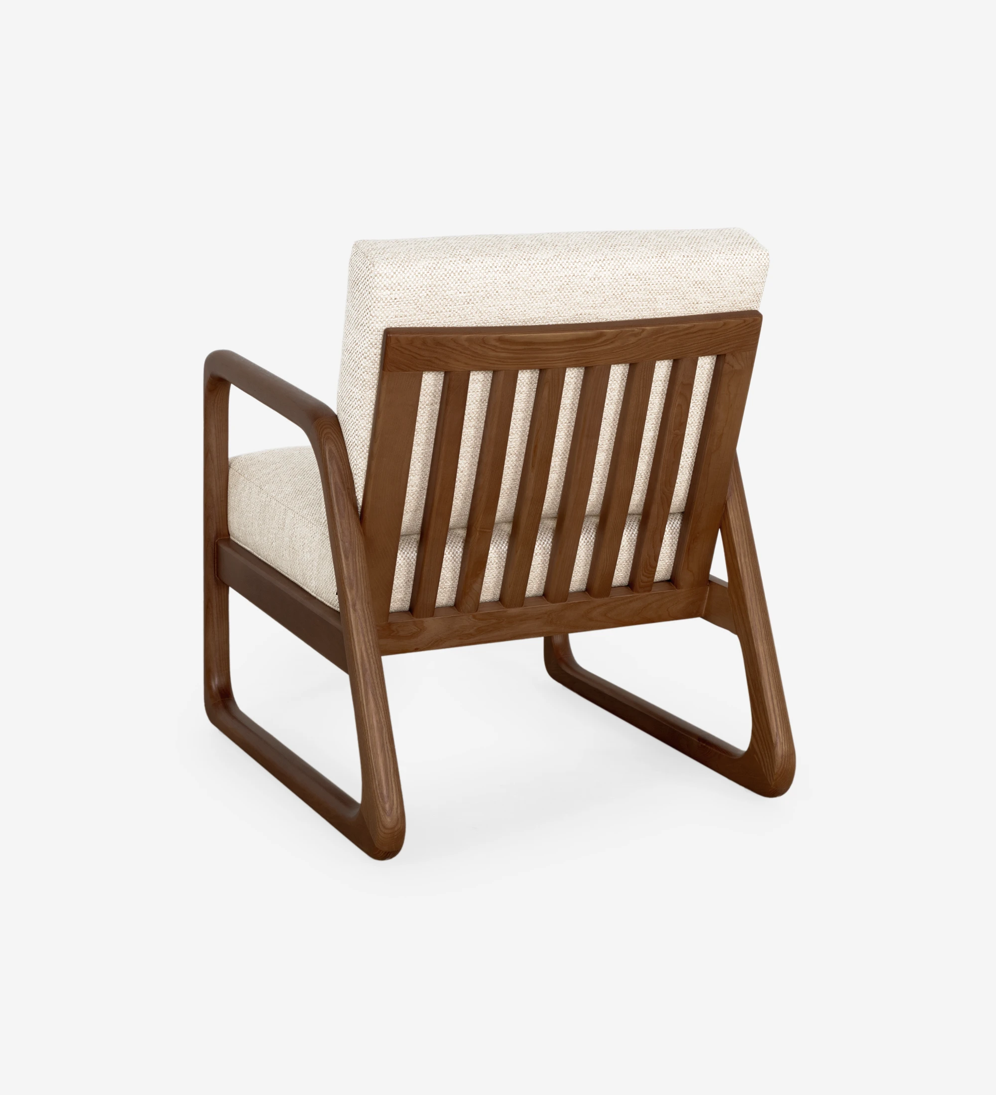 Antarte by AI Armchair upholstered in beige fabric, structure in walnut colored wood.