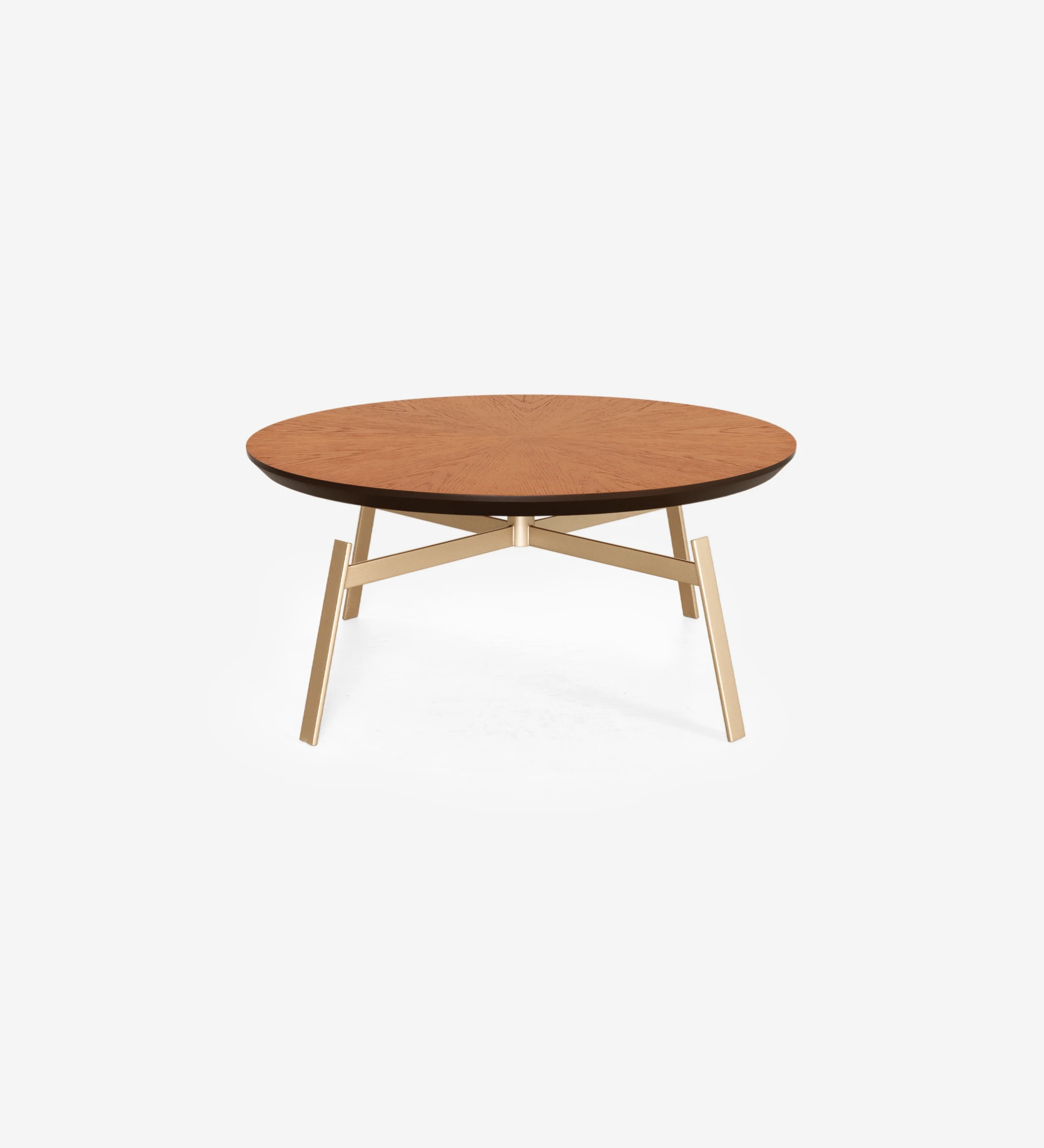 Tokyo round center table, honey-colored natural leaf top and gold lacquered metal feet, Ø 100 cm.