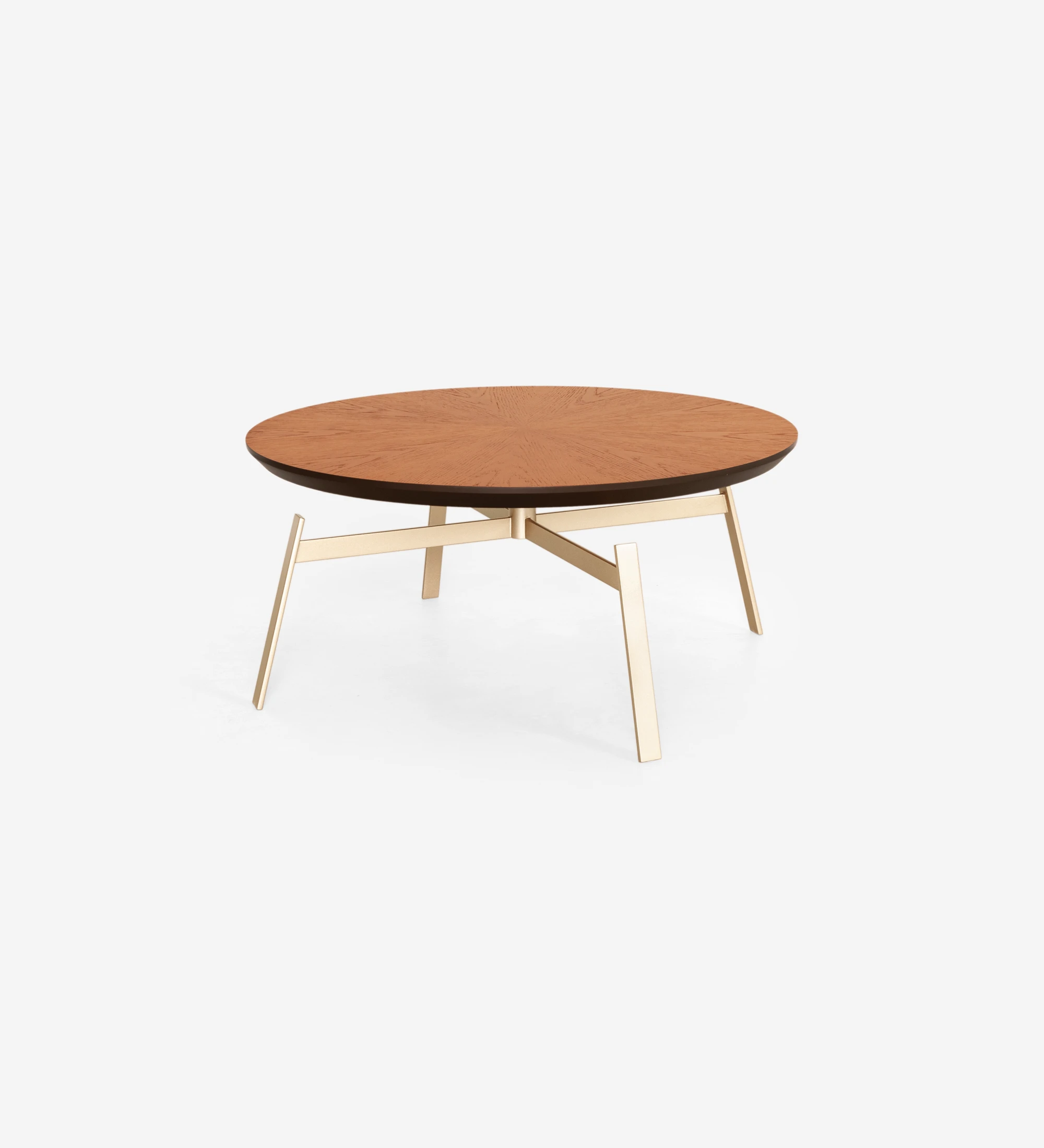 Tokyo round center table, honey-colored natural leaf top and gold lacquered metal feet, Ø 100 cm.