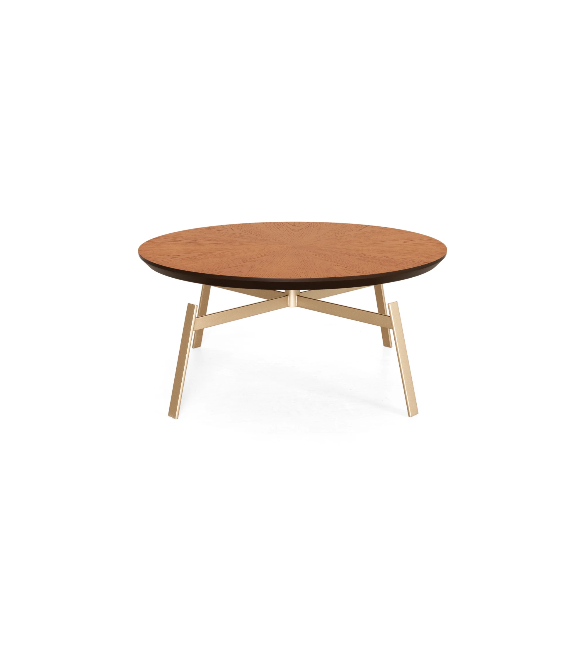 Tokyo round center table, honey-colored natural leaf top and gold lacquered metal feet, Ø 100 cm.