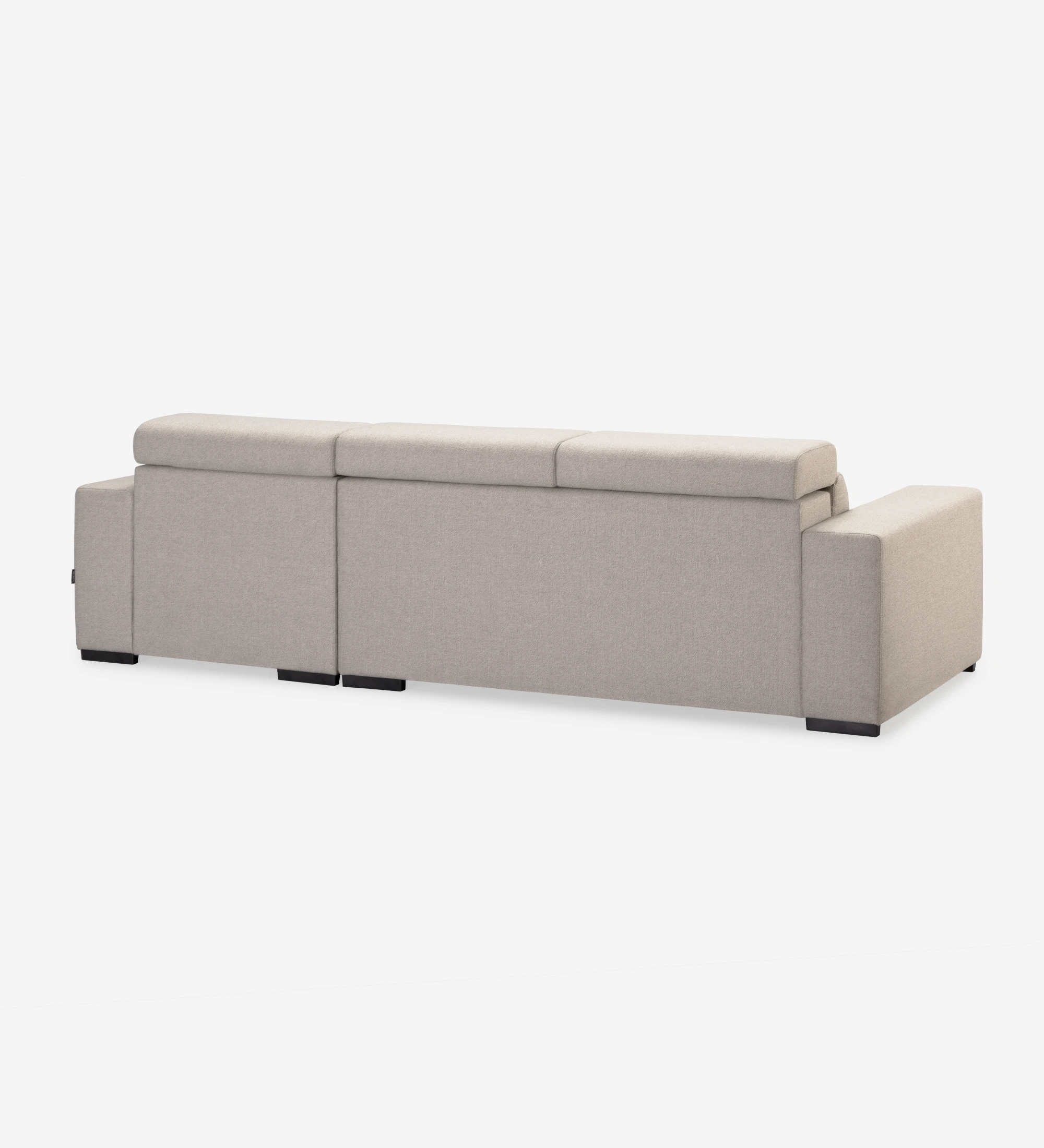 Évora 2-seater sofa bed and chaise, upholstered in beige fabric, reclining headrests, extendable seats and storage in the chaise, 272 cm.