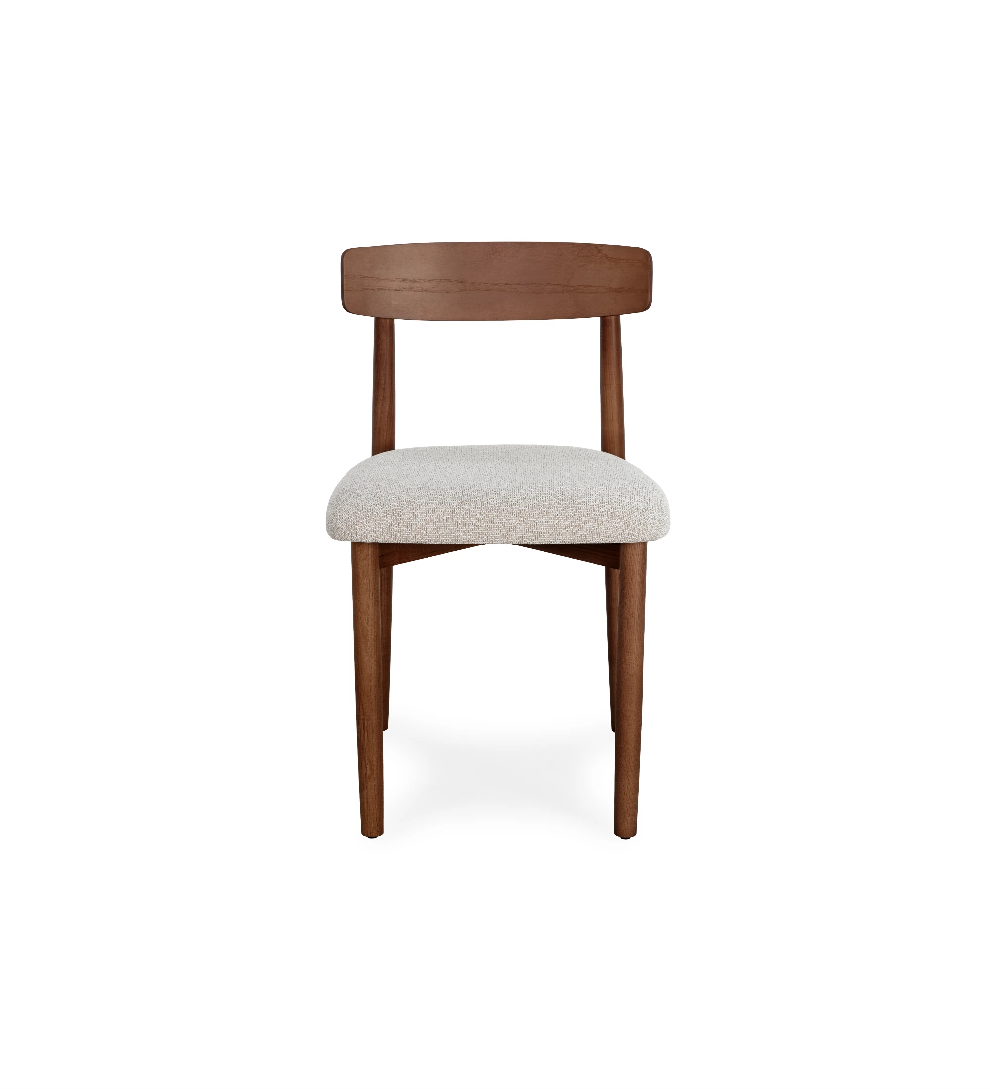 Silla de madera color nuez con asiento tapizado en tela