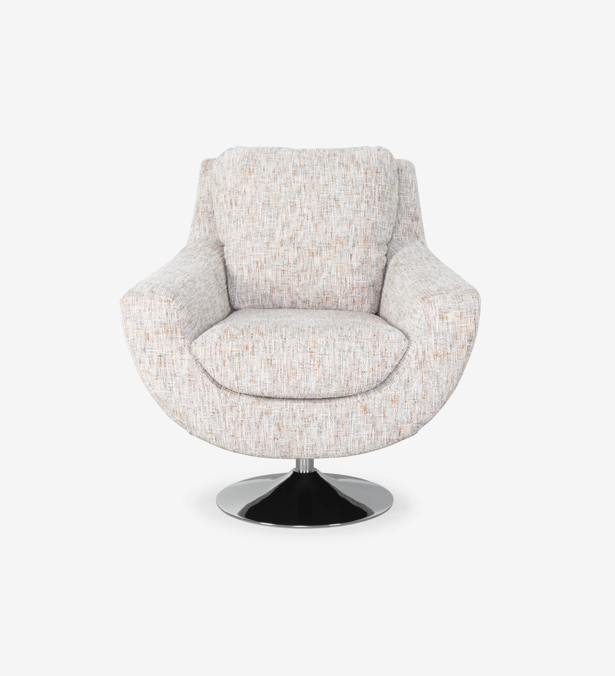 Paris swivel armchair, upholstered in gray velvety fabric, metal base.