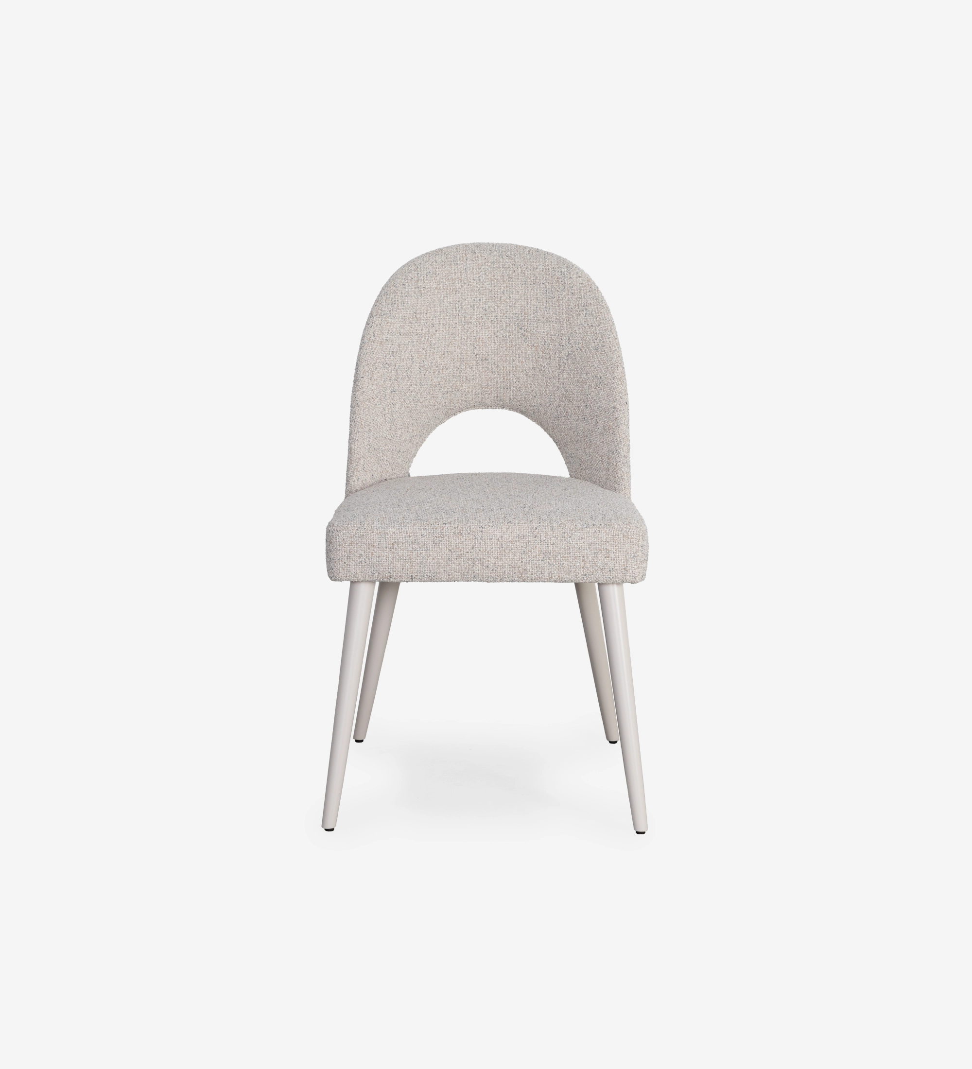 Chair upholstered in gray fabric, pearl lacquered feet.