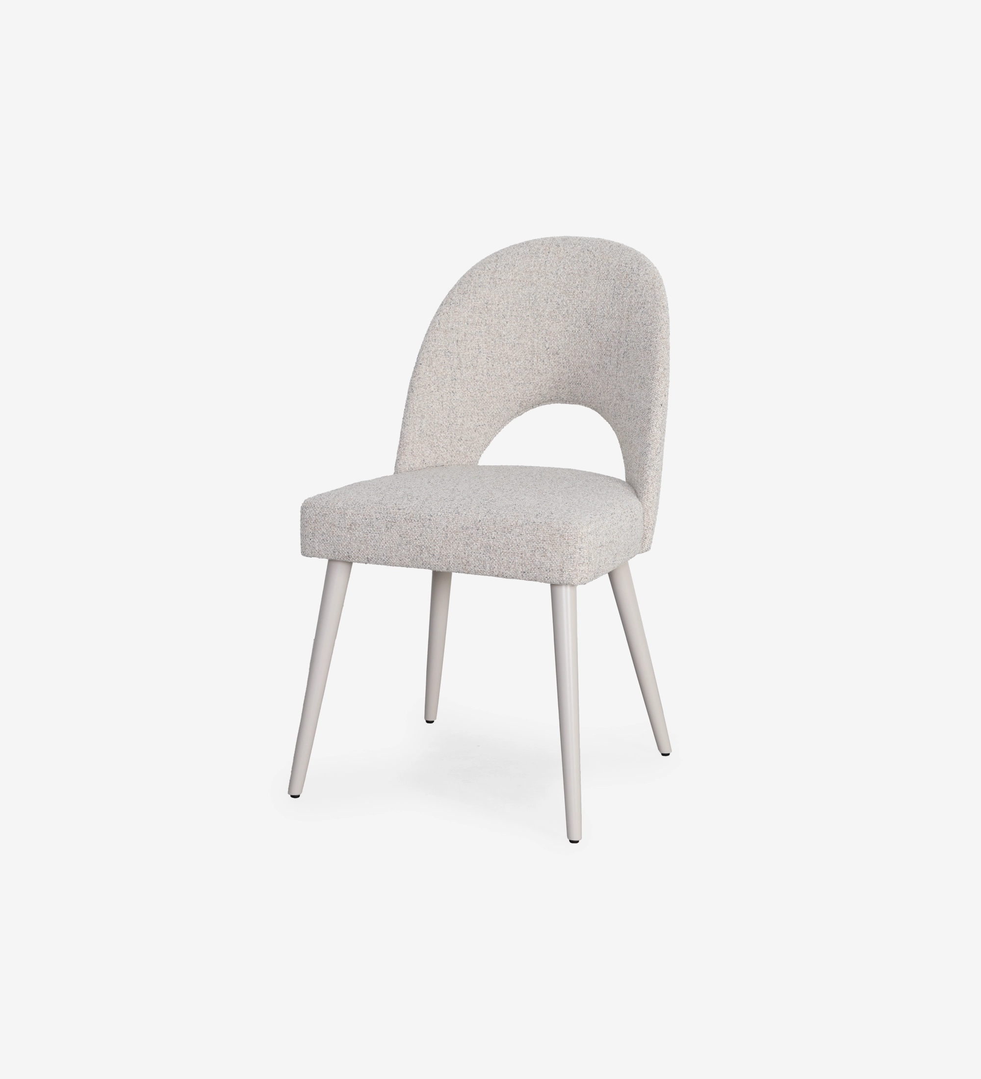 Chair upholstered in gray fabric, pearl lacquered feet.