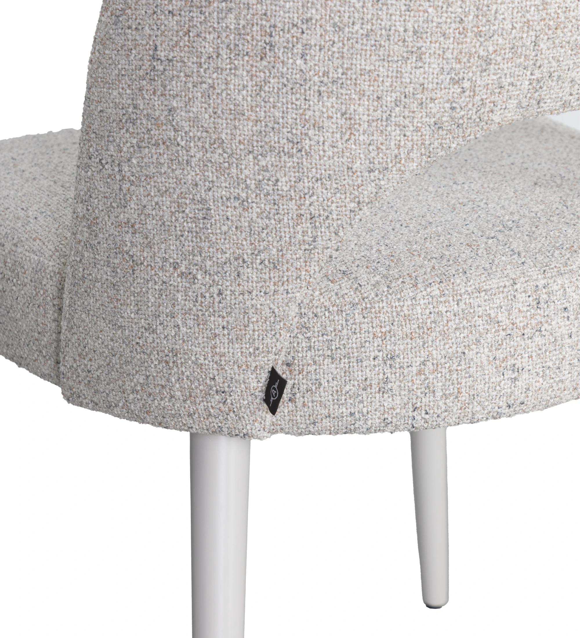 Chair upholstered in gray fabric, pearl lacquered feet.