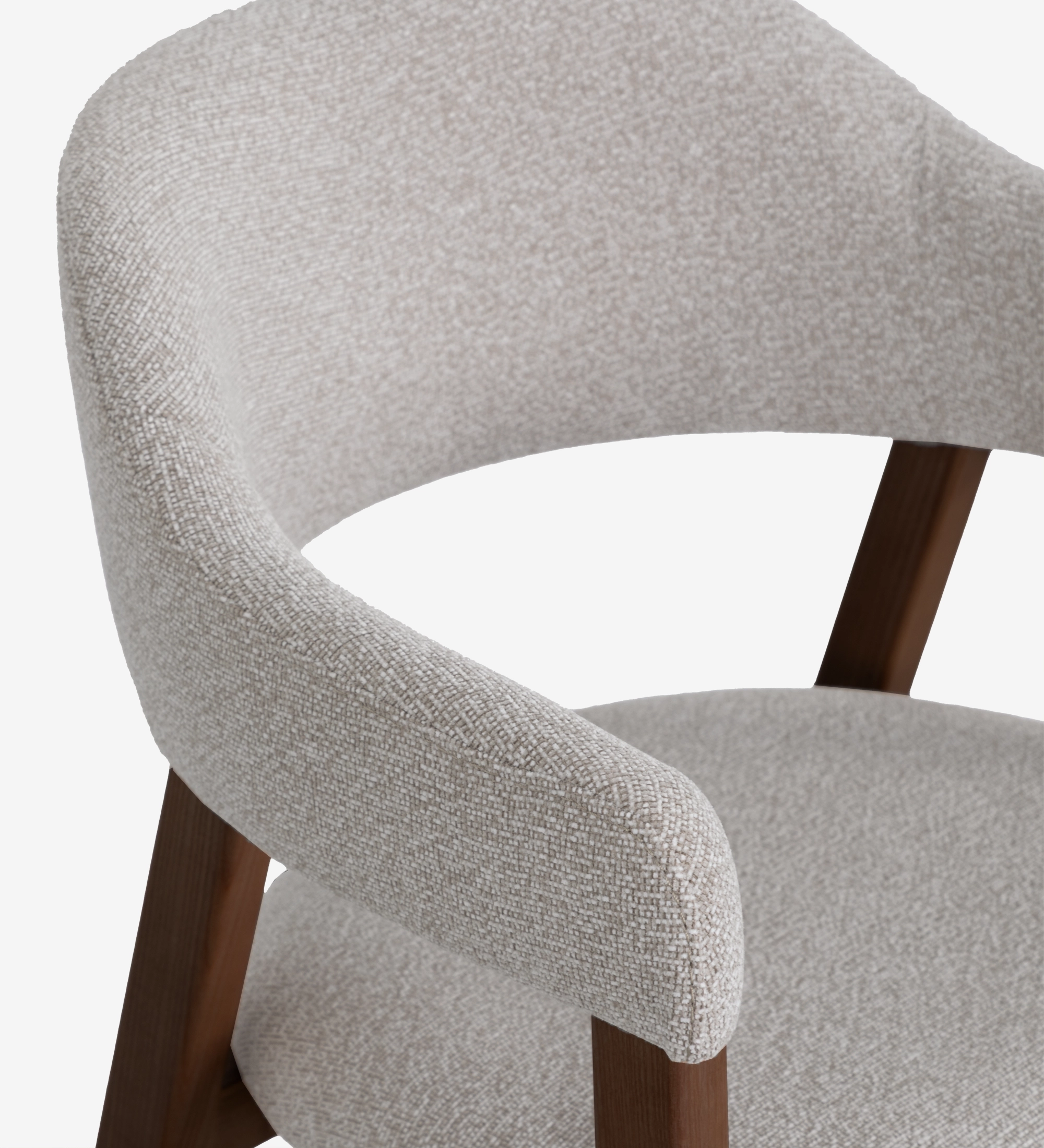 Chaise avec accoudoirs, en bois de frêne couleur noyer, avec assise et dossier recouverts de tissu