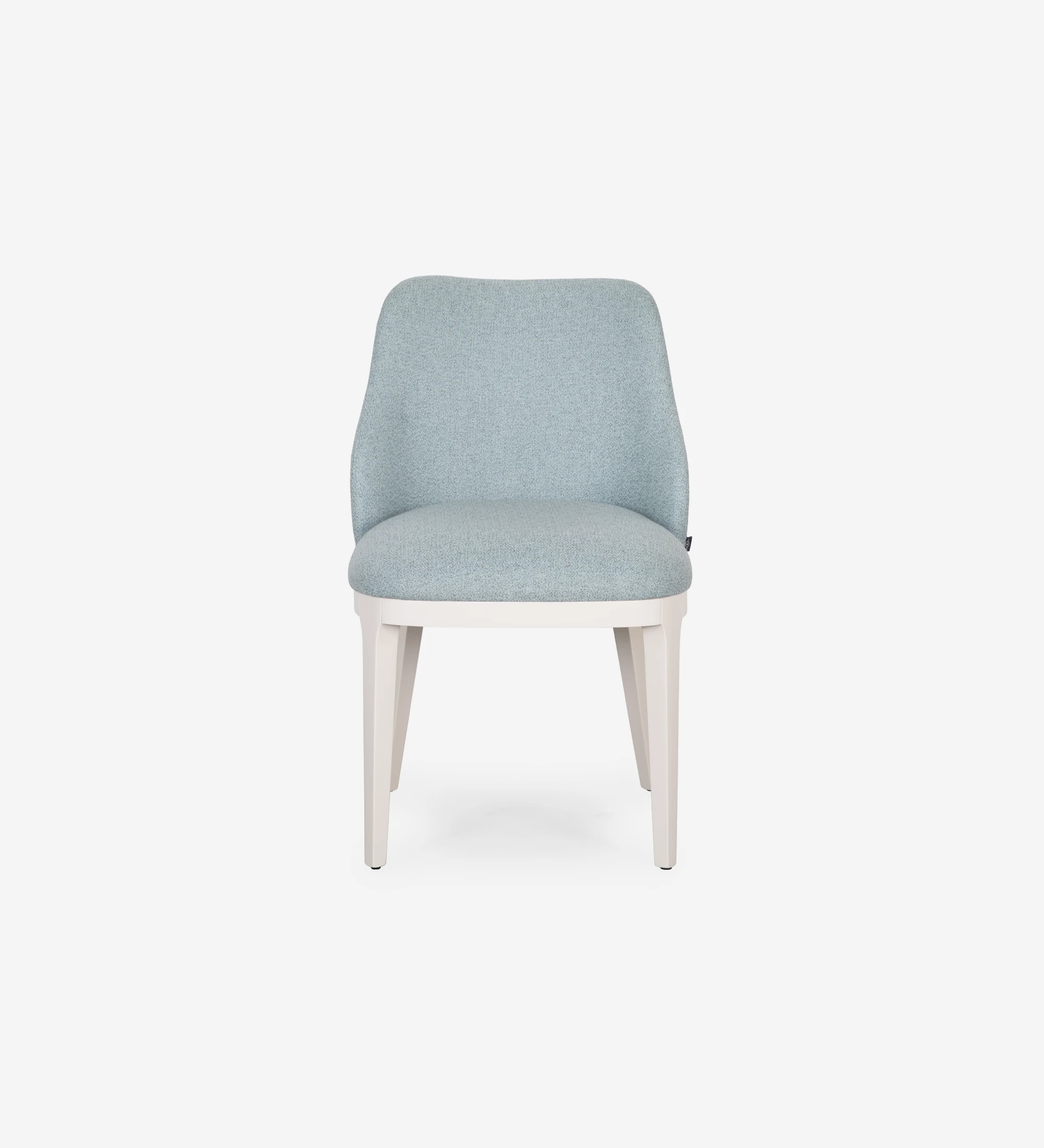 Chair upholstered in blue fabric, with pearl lacquered feet.