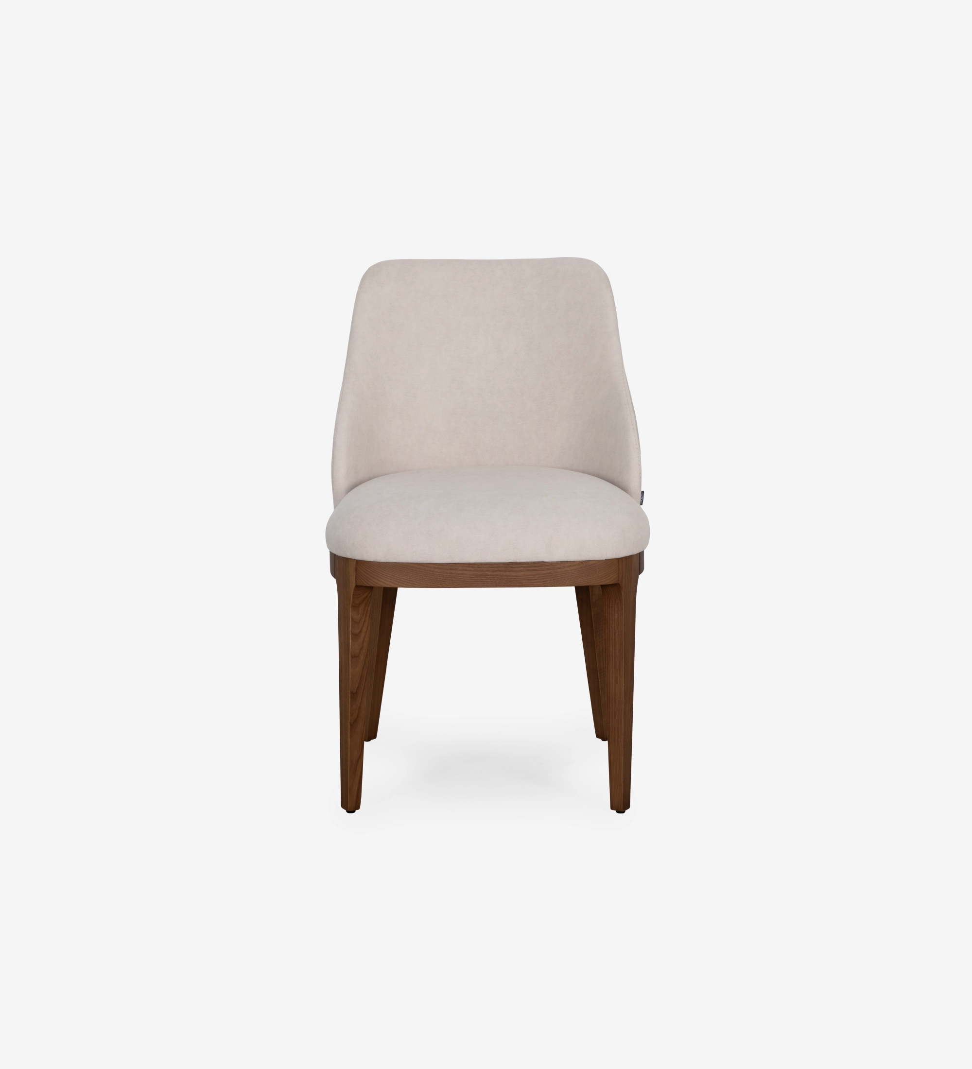 Cannes chair upholstered in beige fabric, legs in walnut-colored ash wood.