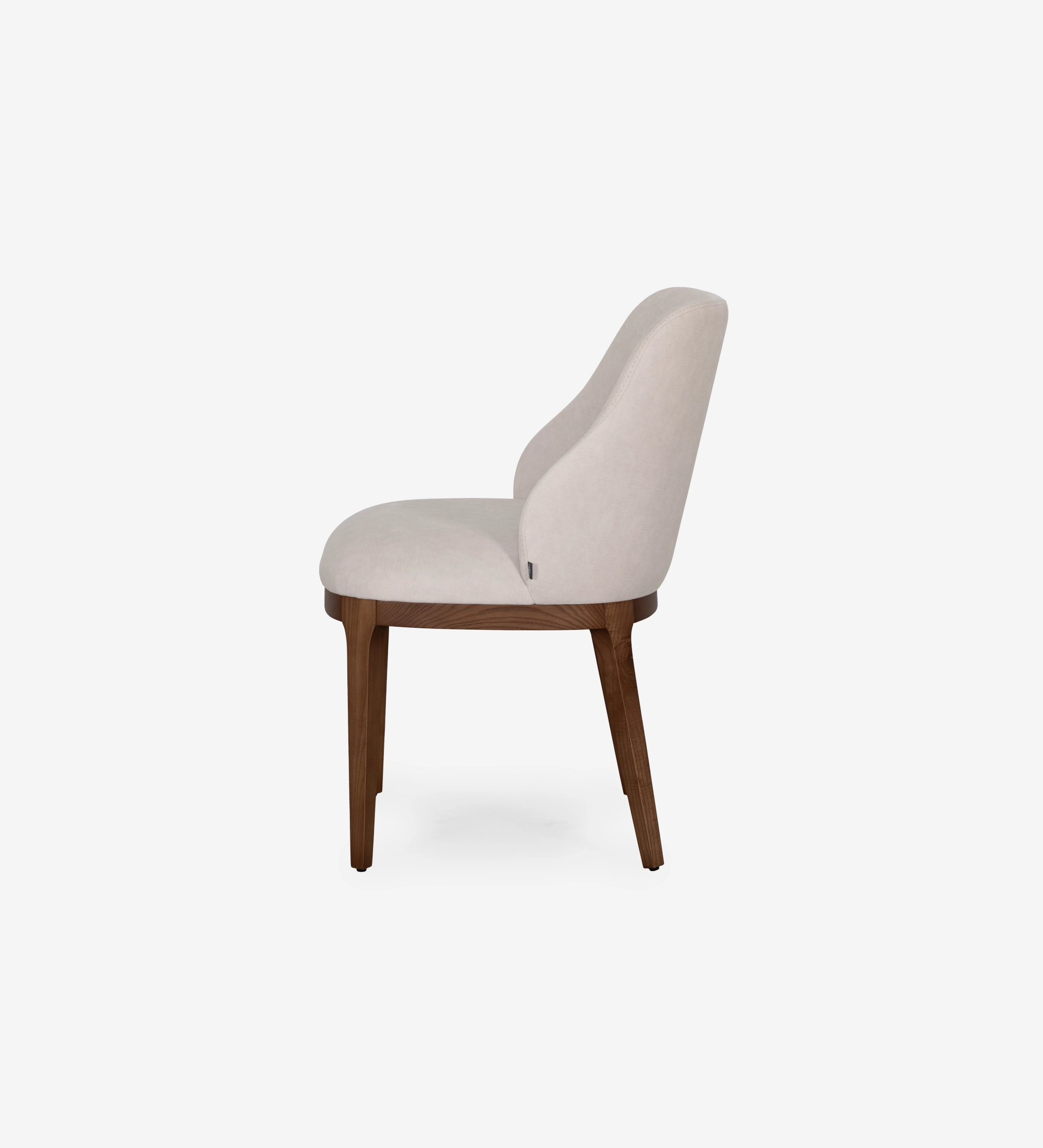 Cannes chair upholstered in beige fabric, legs in walnut-colored ash wood.