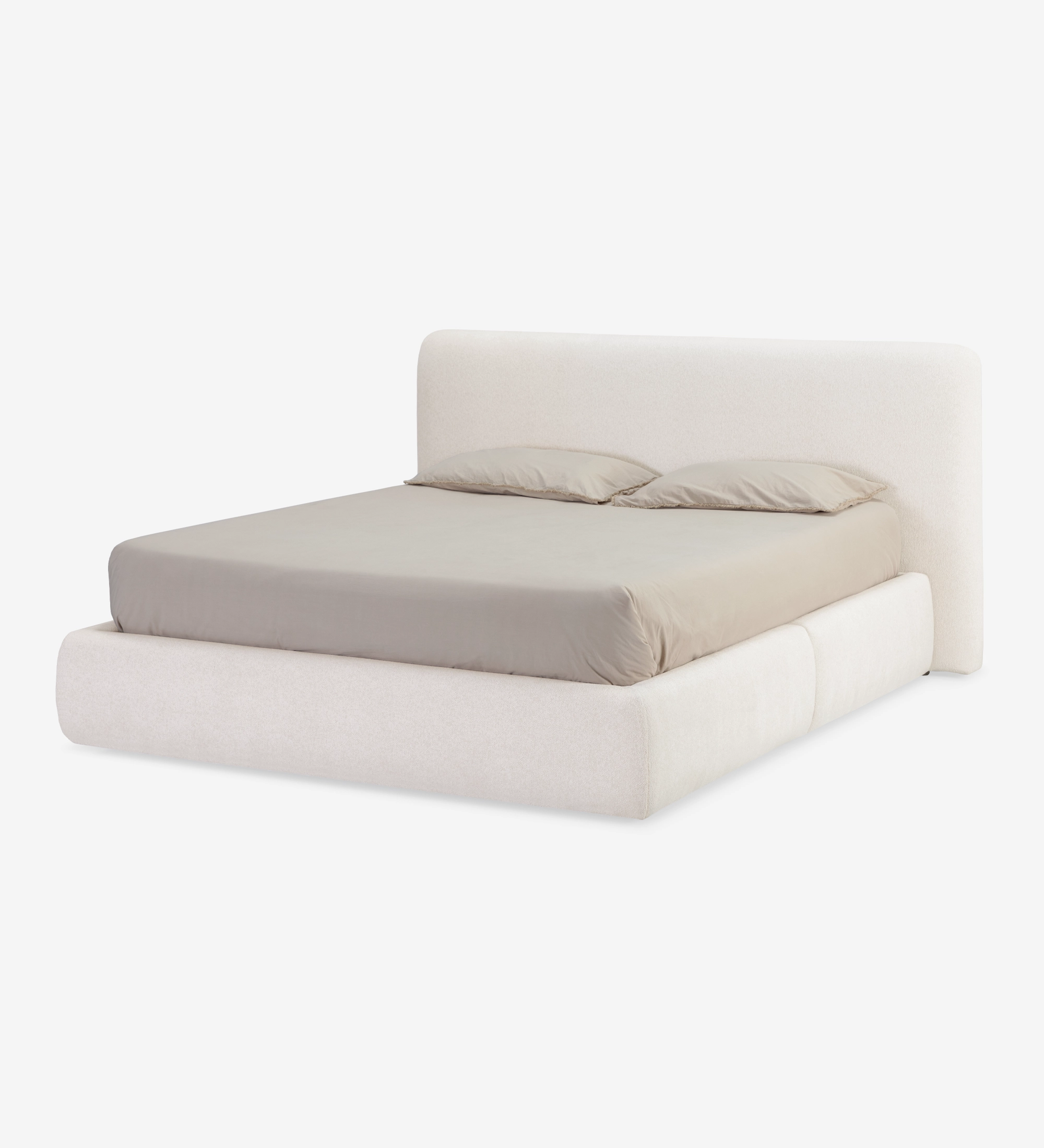 Cama de Casal com Arrumação Paris estofada branca com cabeceira e duas almofadas