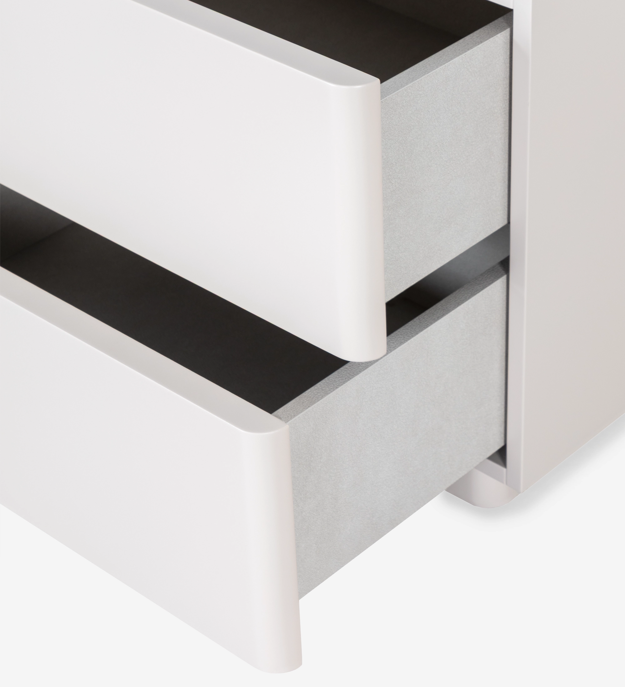 Bedside table with 2 drawers, in pearl lacquer.