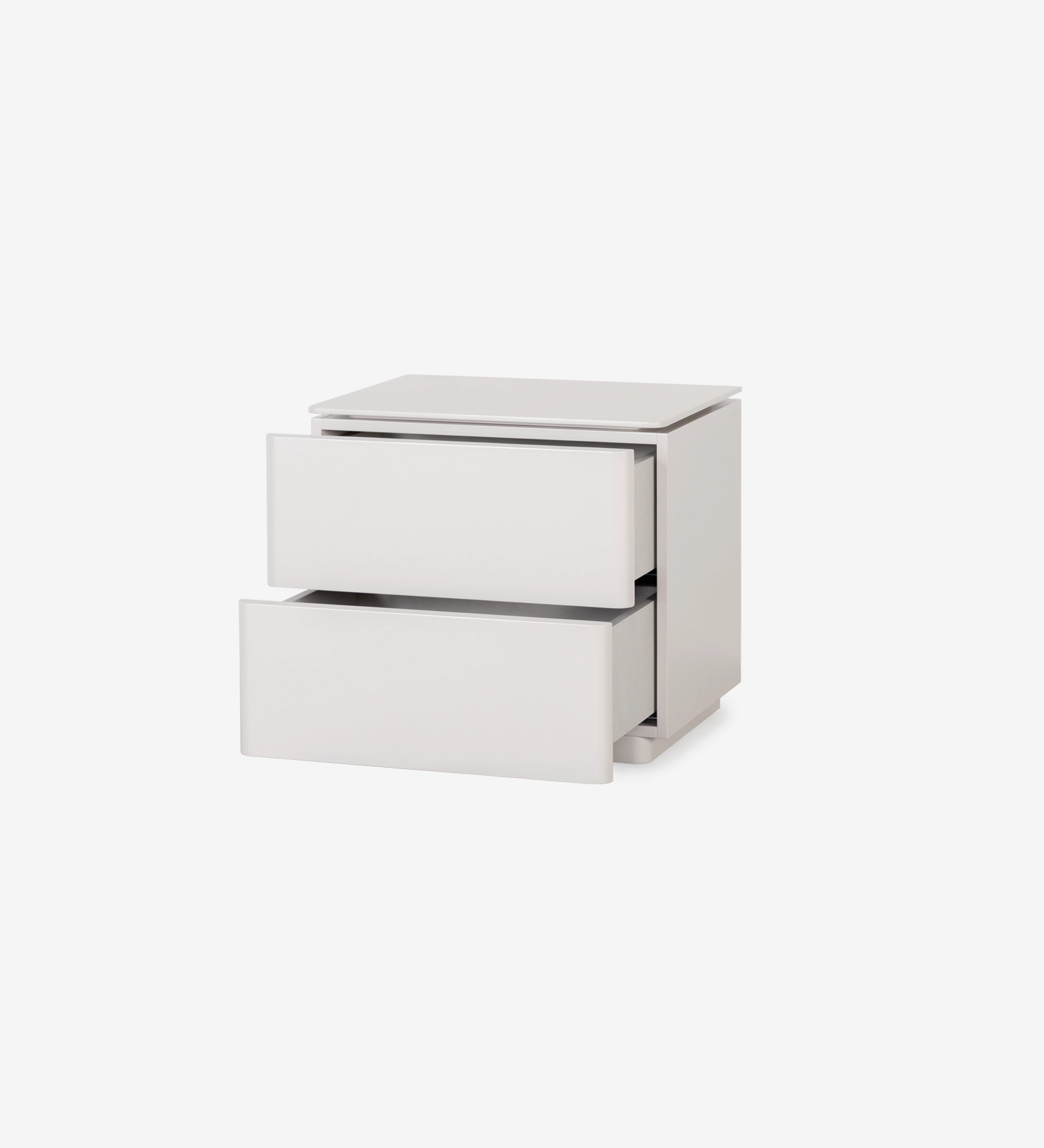 Bedside table with 2 drawers, in pearl lacquer.