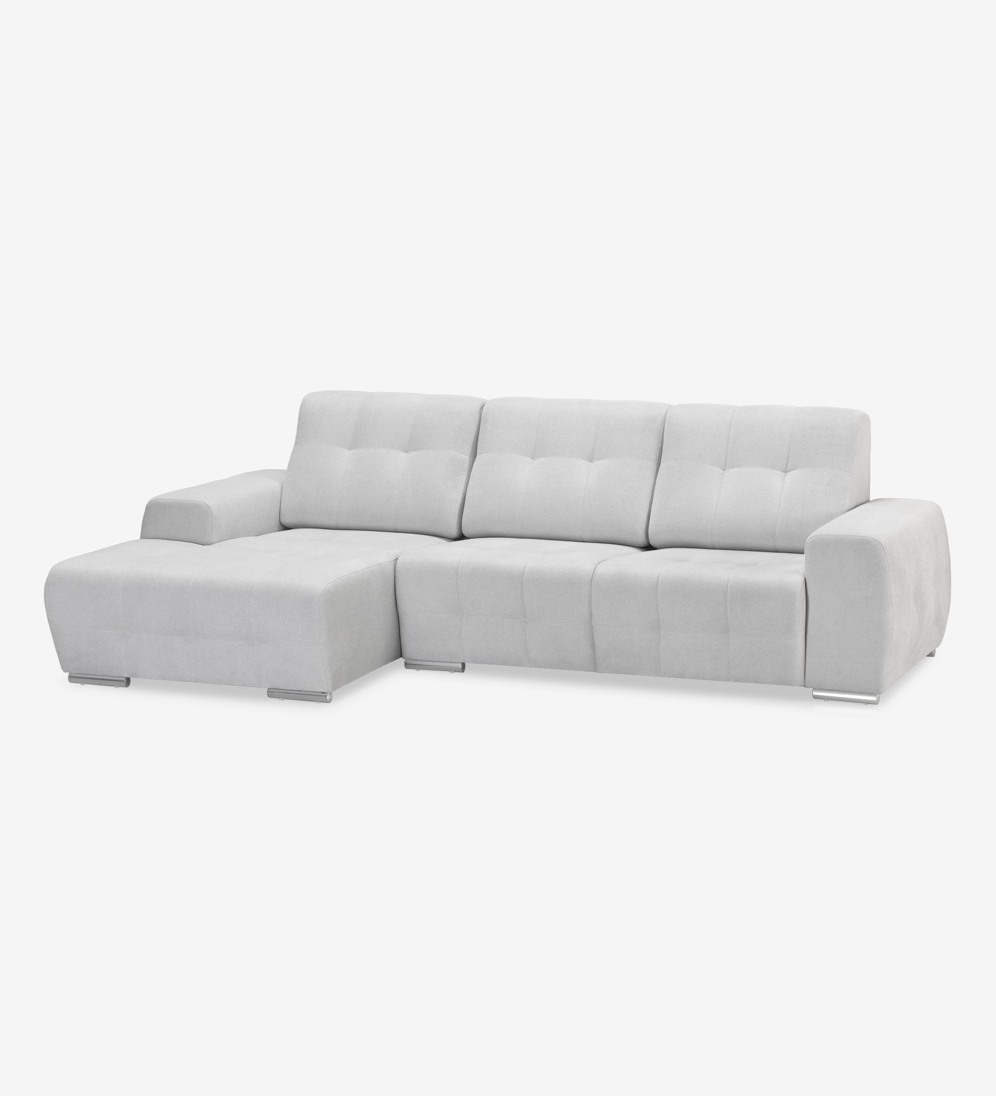 Sofá Madrid 2 plazas y chaise longue izquierdo, tapizado en tela gris, 287 cm.