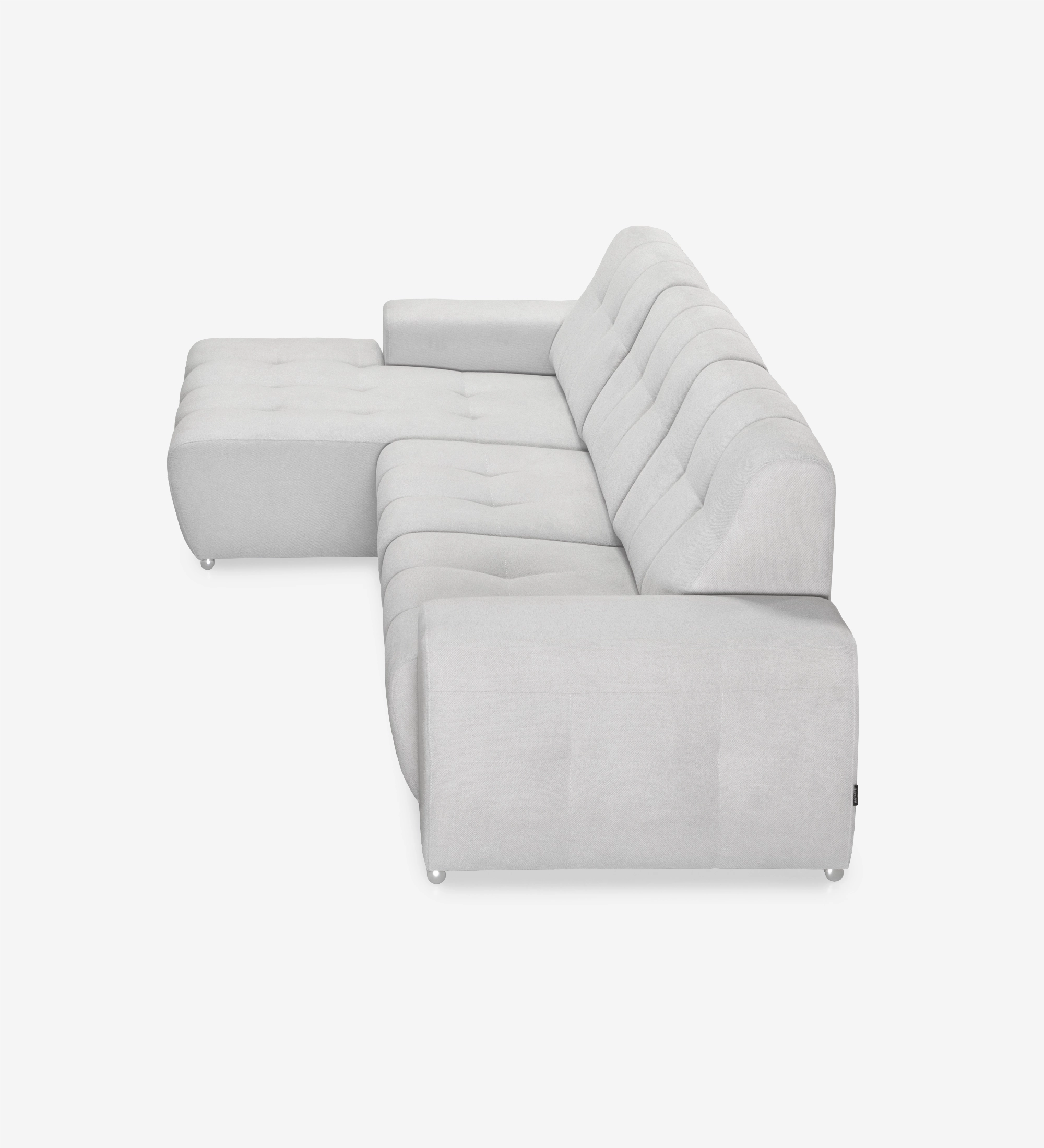 Sofá Madrid 2 plazas y chaise longue izquierdo, tapizado en tela gris, 287 cm.