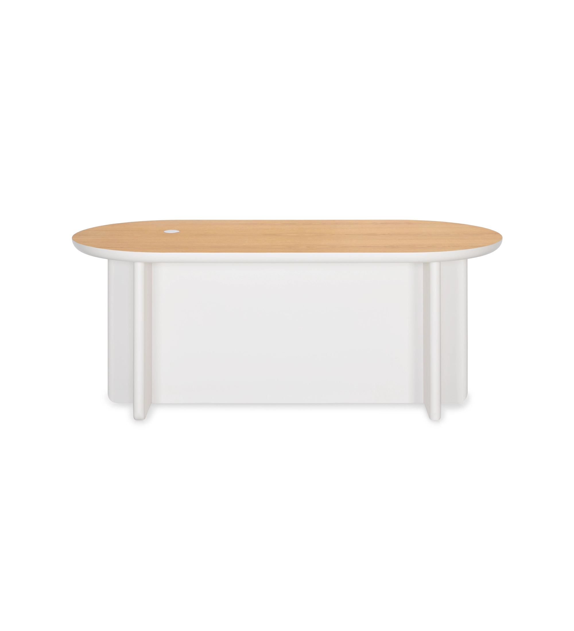 Bureau avec plateau en chêne naturel et pieds laqués nacrés.