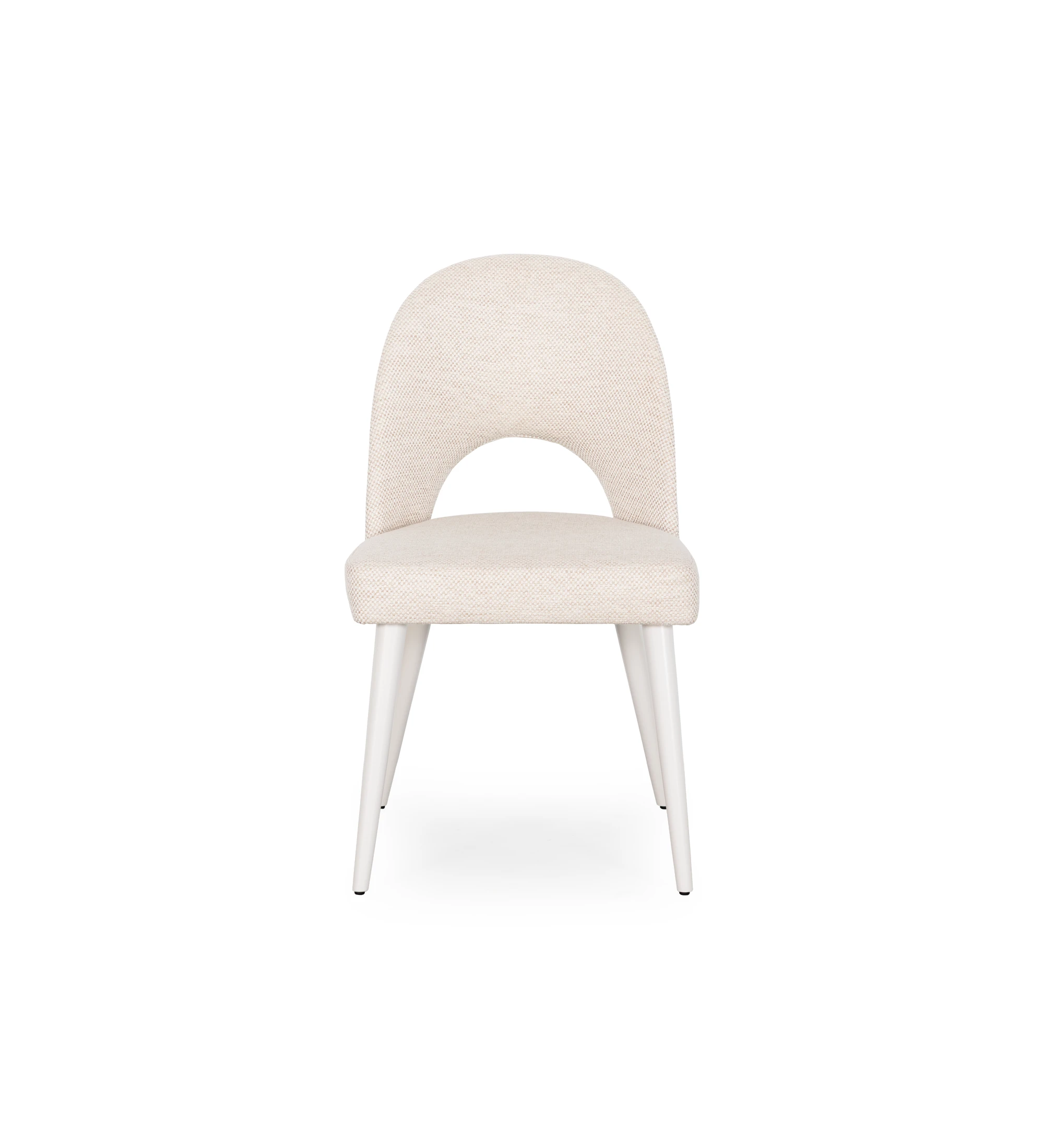 Chair upholstered in beige fabric, pearl lacquered feet.