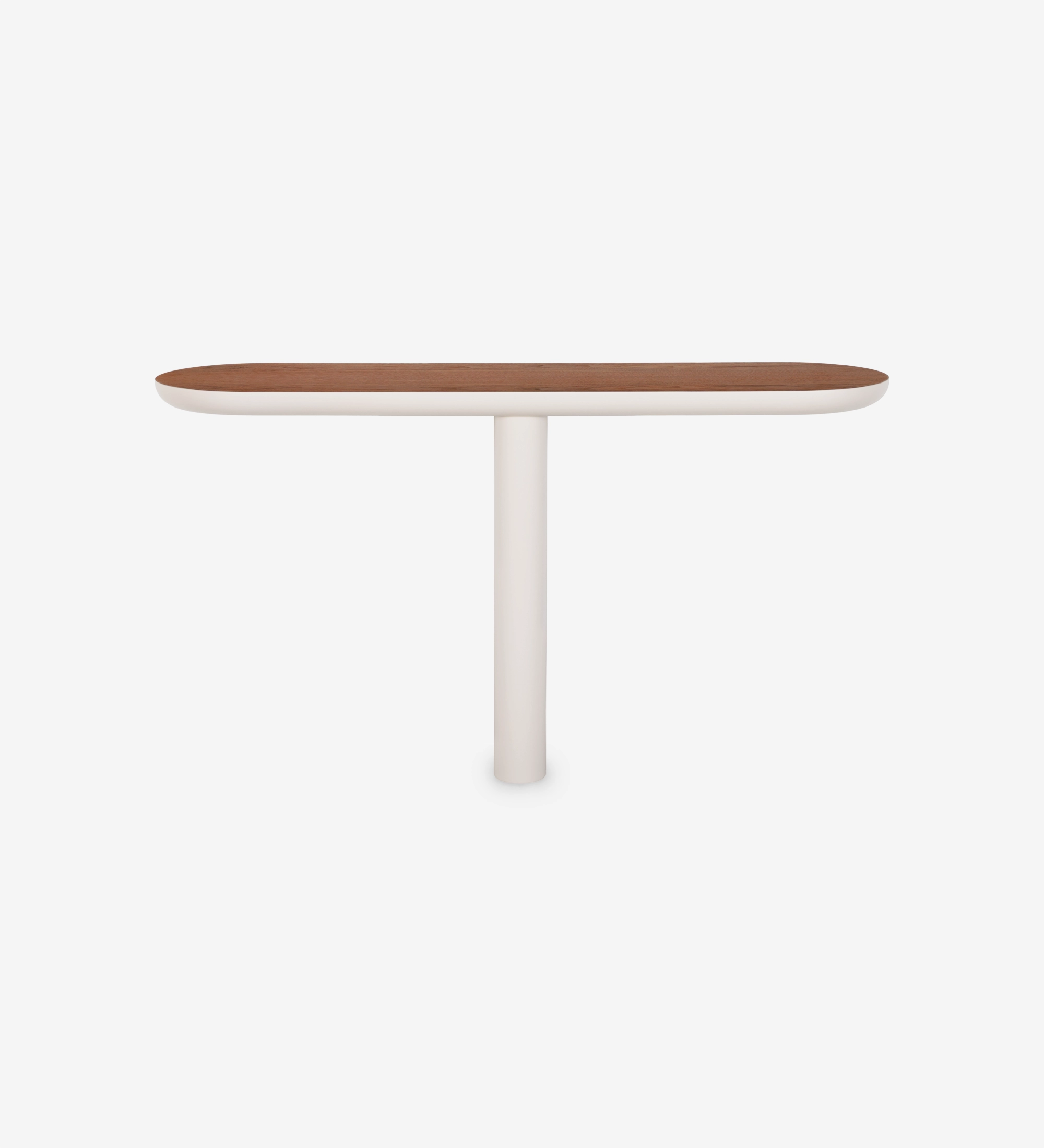 Console avec plateau en noyer naturel et pied laqué perle