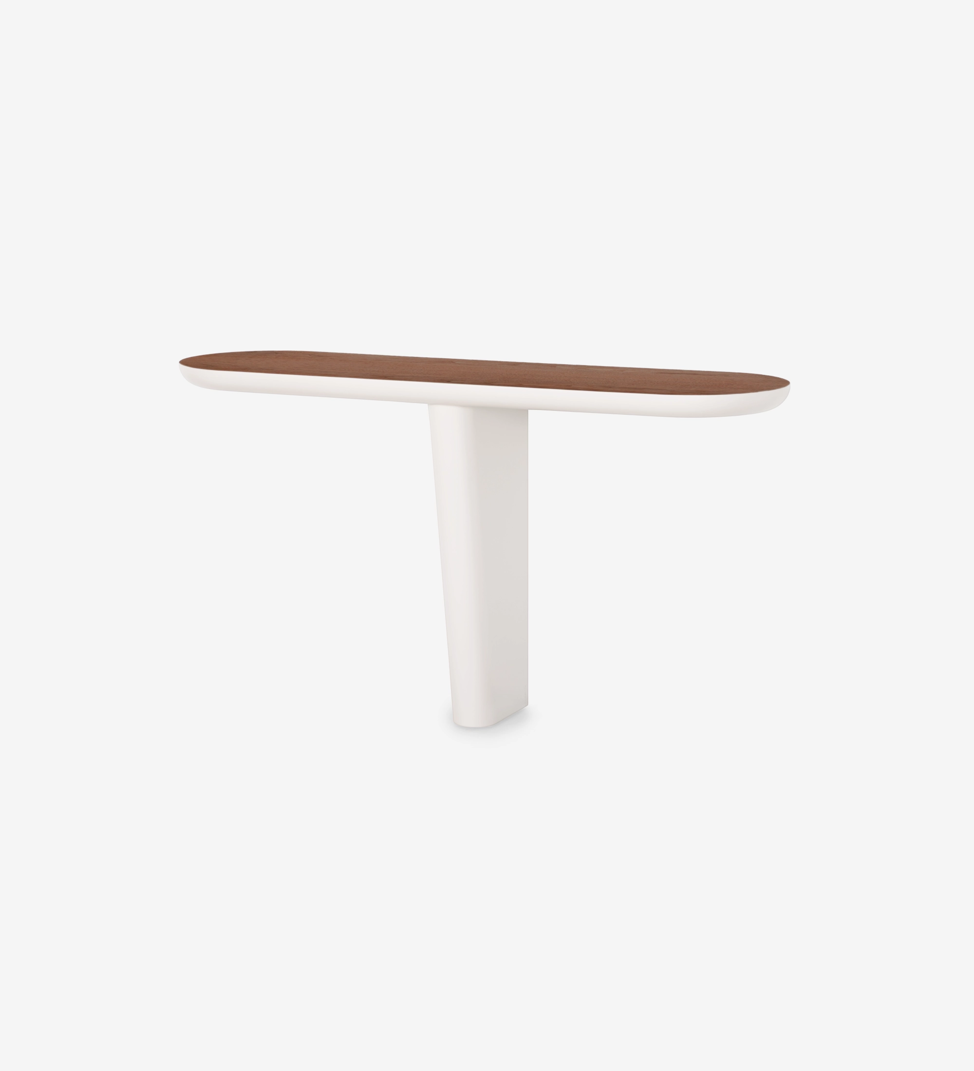 Console avec plateau en noyer naturel et pied laqué perle