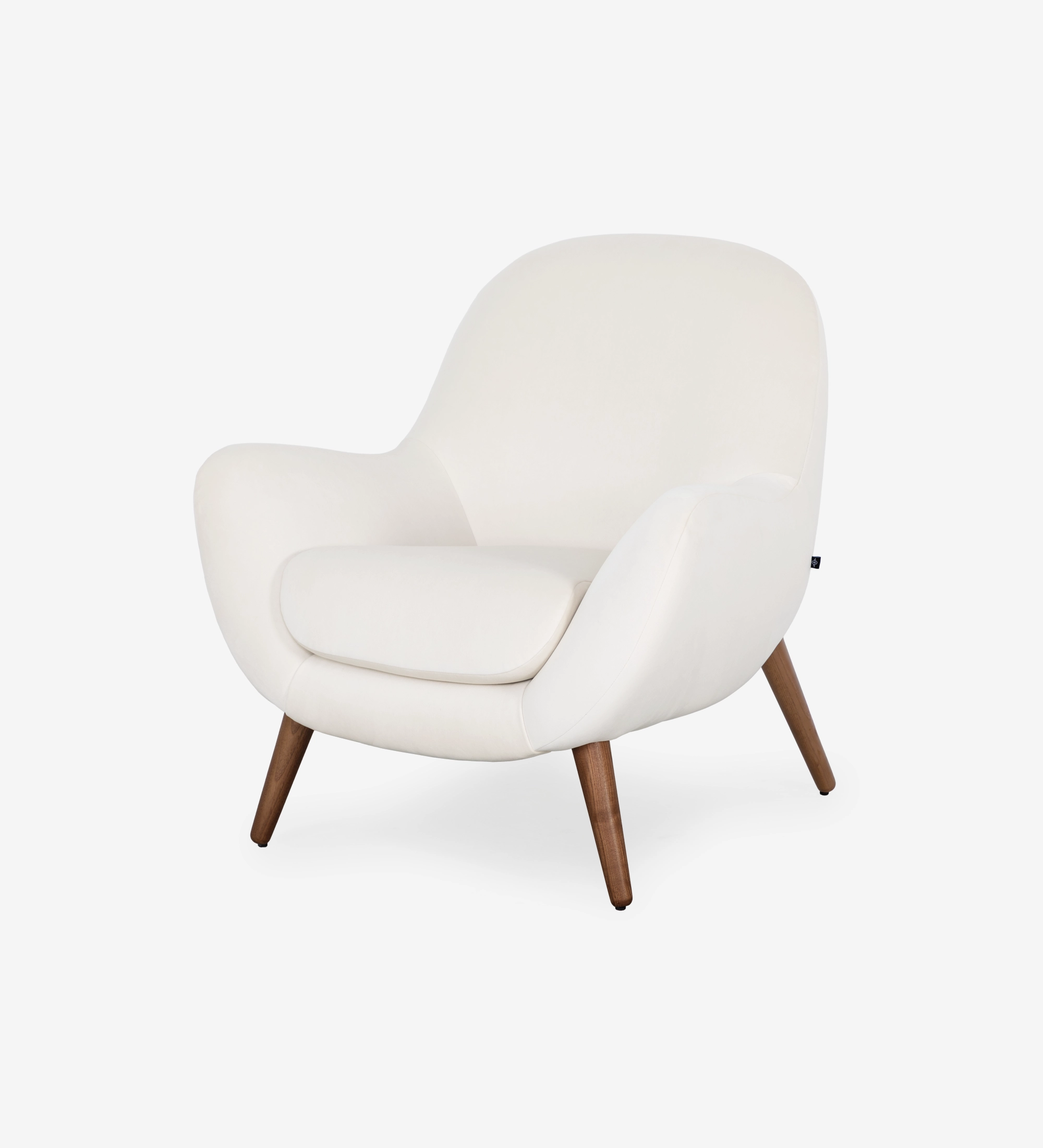 Fauteuil Oslo blanc crème en tissu, pieds en bois