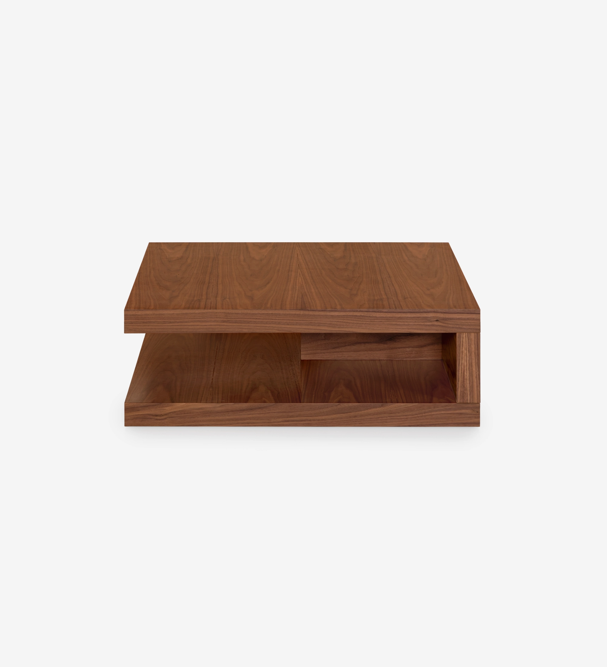 Nice square center table, 2 natural walnut tops, 90 x 90 cm.