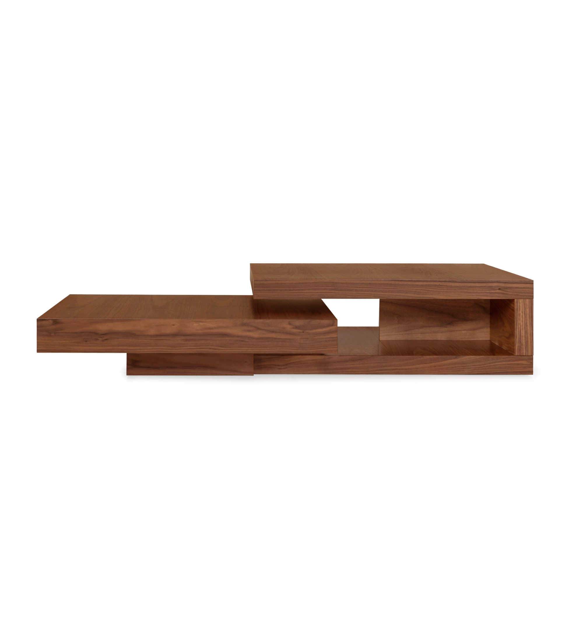 Nice coffee table set with low square table and square table with 2 tops in natural walnut, 90x90cm + 90x90cm