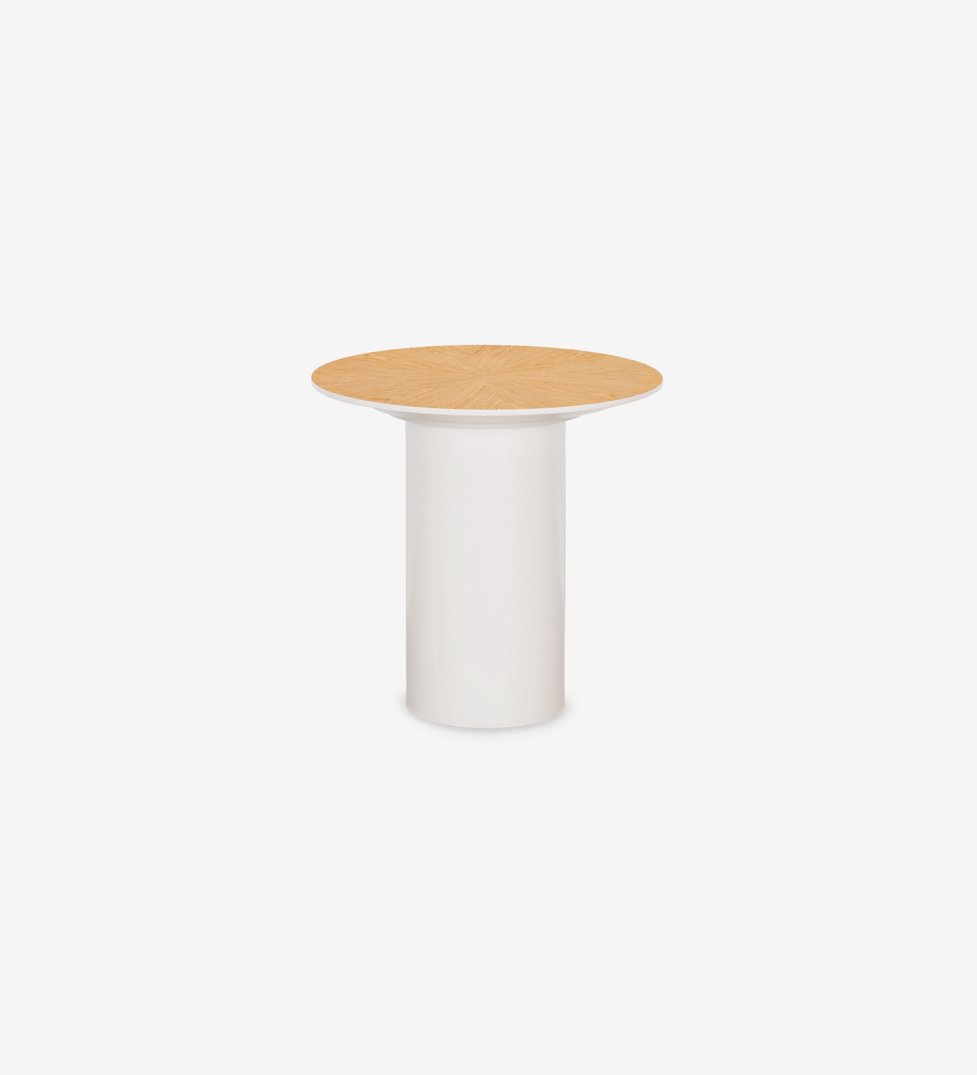Table d'Appui Paris ronde, plateau en chêne naturel, pied laqué perle, Ø 48 cm.