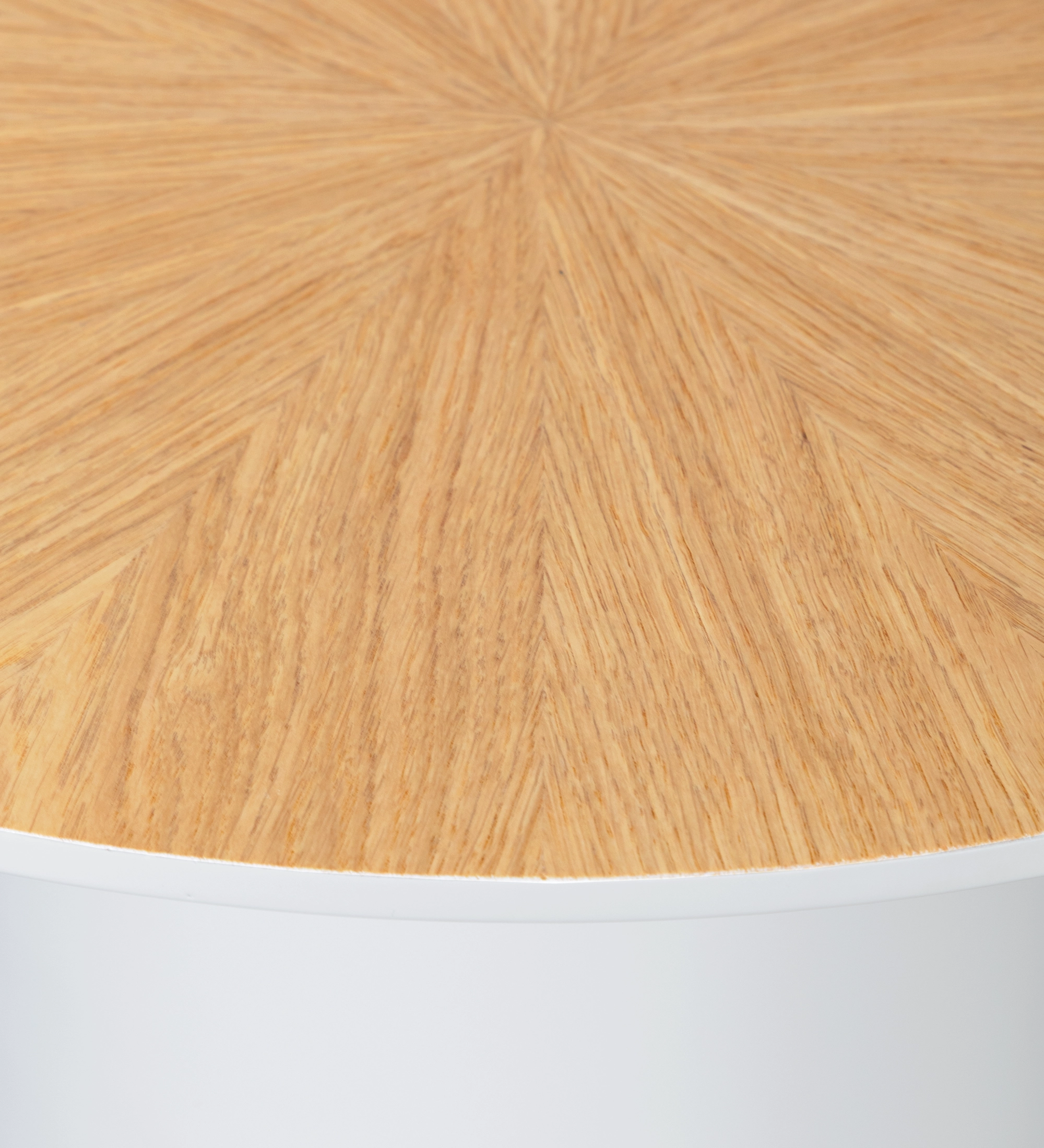 Table d'Appui Paris ronde, plateau en chêne naturel, pied laqué perle, Ø 48 cm.