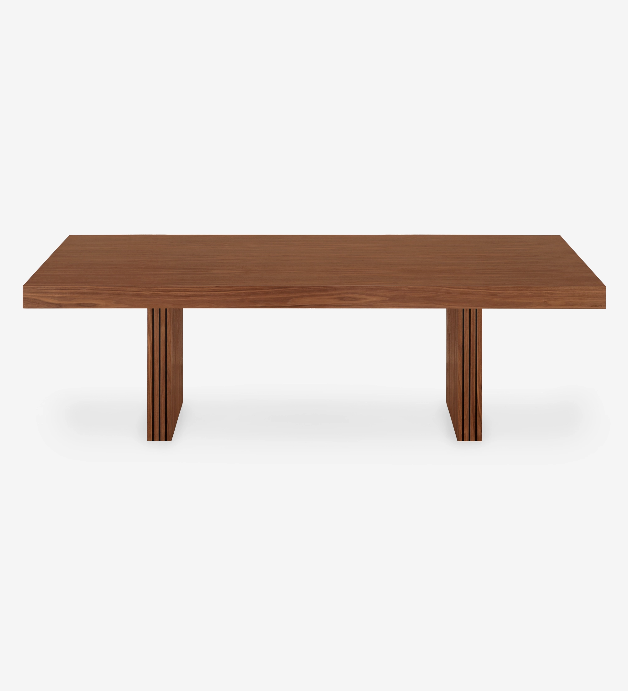 Table de repas rectangulaire Cannes 250 x 110 cm, en noyer naturel, pieds à frises.
