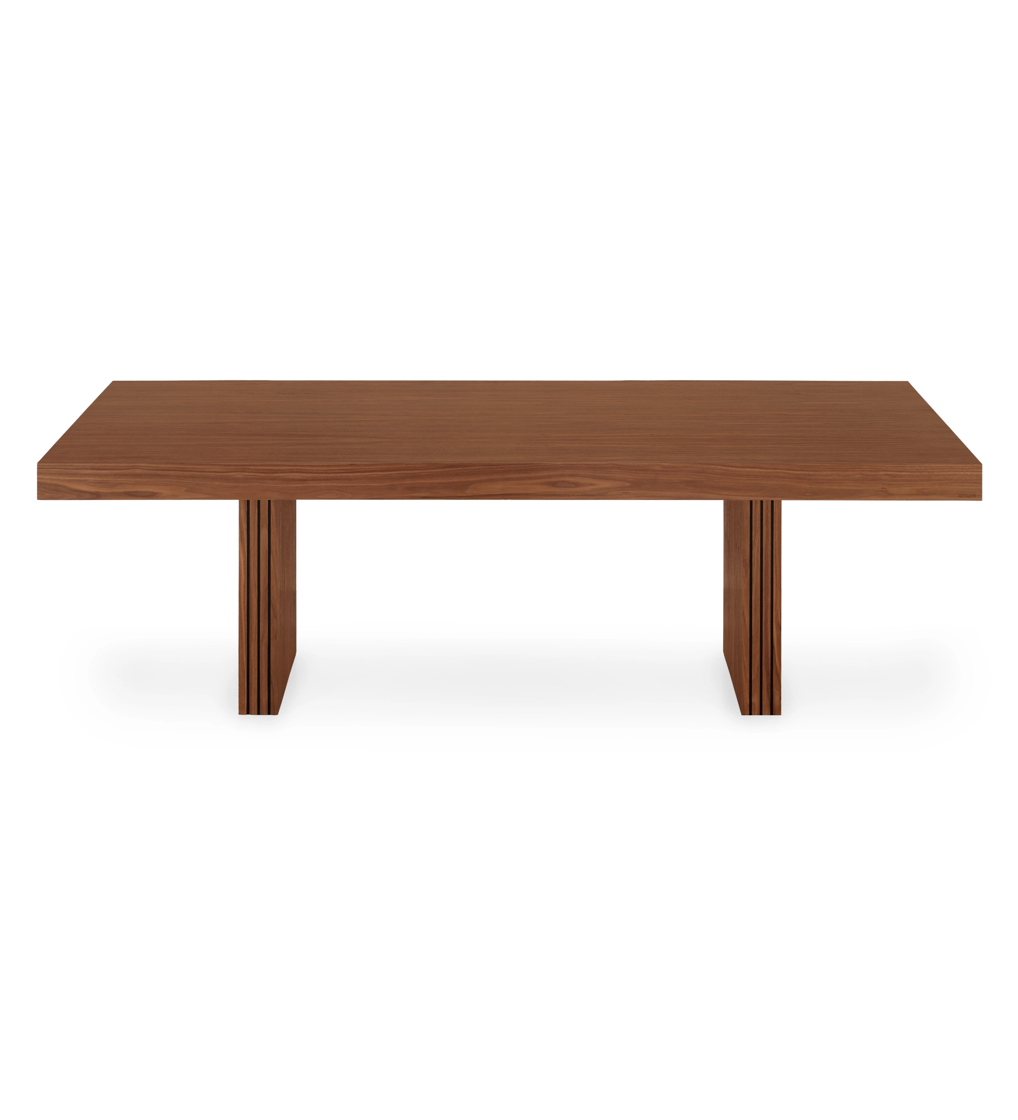 Table de repas rectangulaire Cannes 250 x 110 cm, en noyer naturel, pieds à frises.