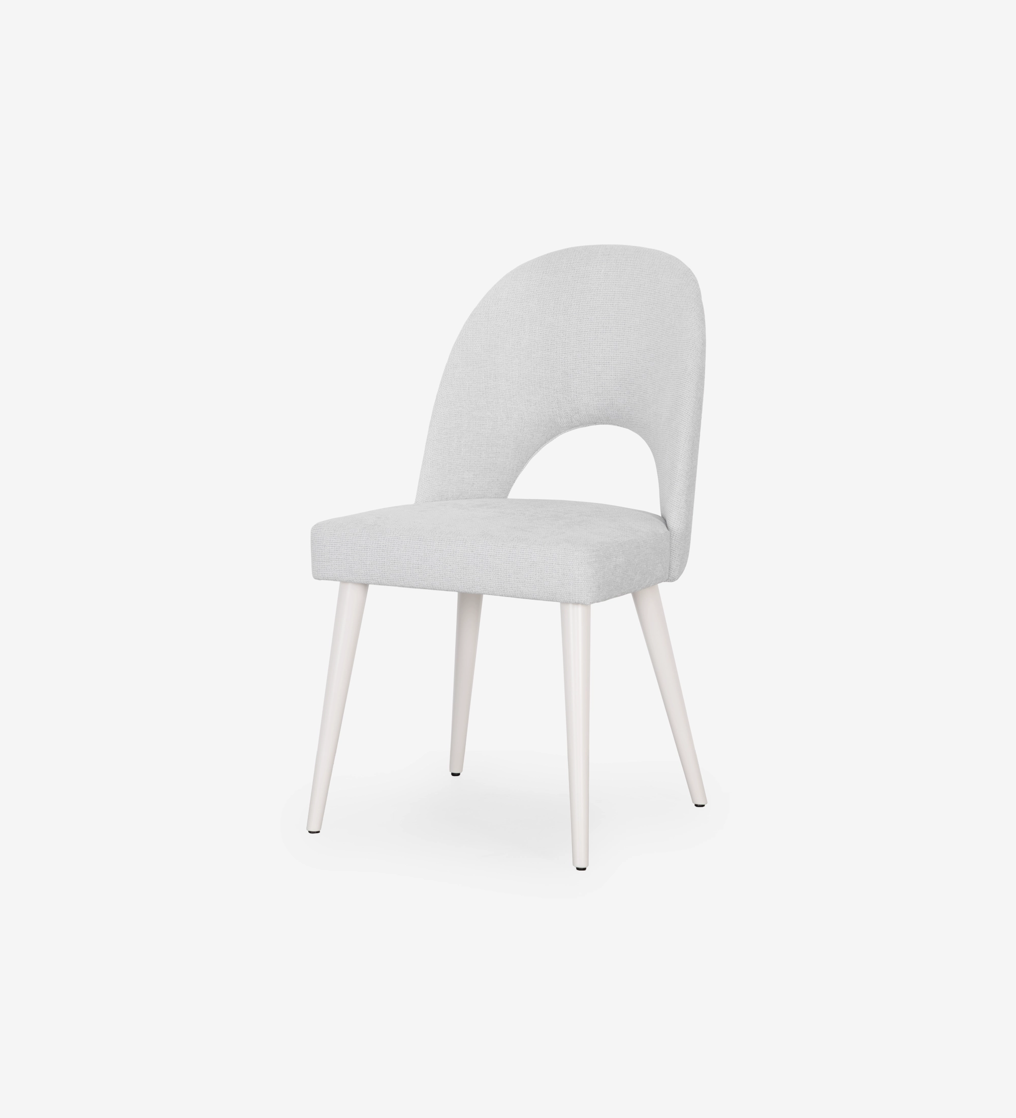 Chaise rembourré en tissu gris, pieds laquée perle.