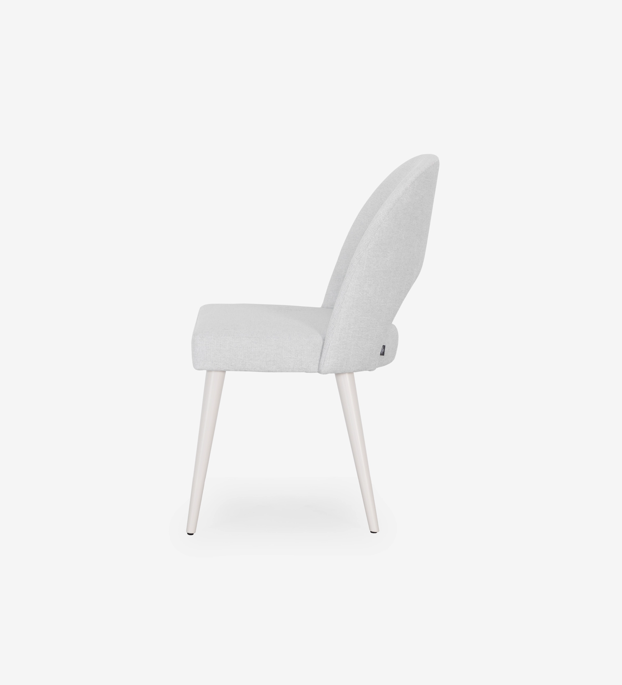 Chaise rembourré en tissu gris, pieds laquée perle.